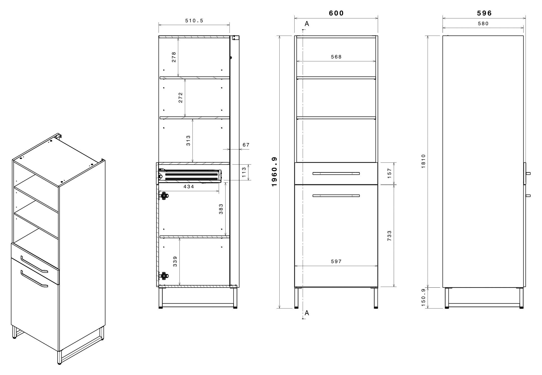 Parisot Kastenset Wave 1, Keuken kast, buffetset, keuken Deuren met softclose functie, werkblad van eiken - gefineerd (set, 9 stuks)