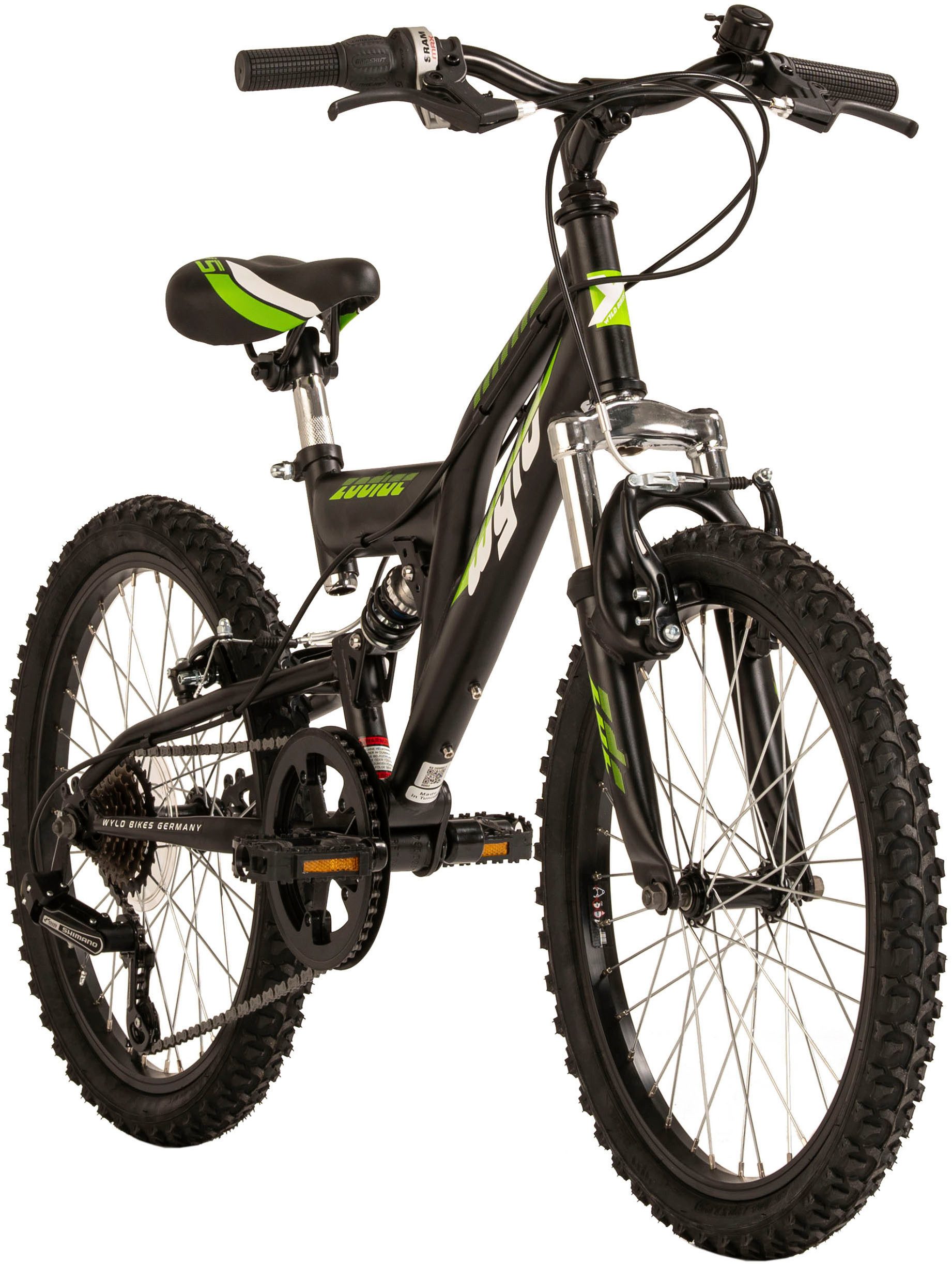 MUSTANG Kinderfiets Kinder-mountainbike Fully 20'' Zodiac zwart-groen 6 versnellingen RH 31 cm