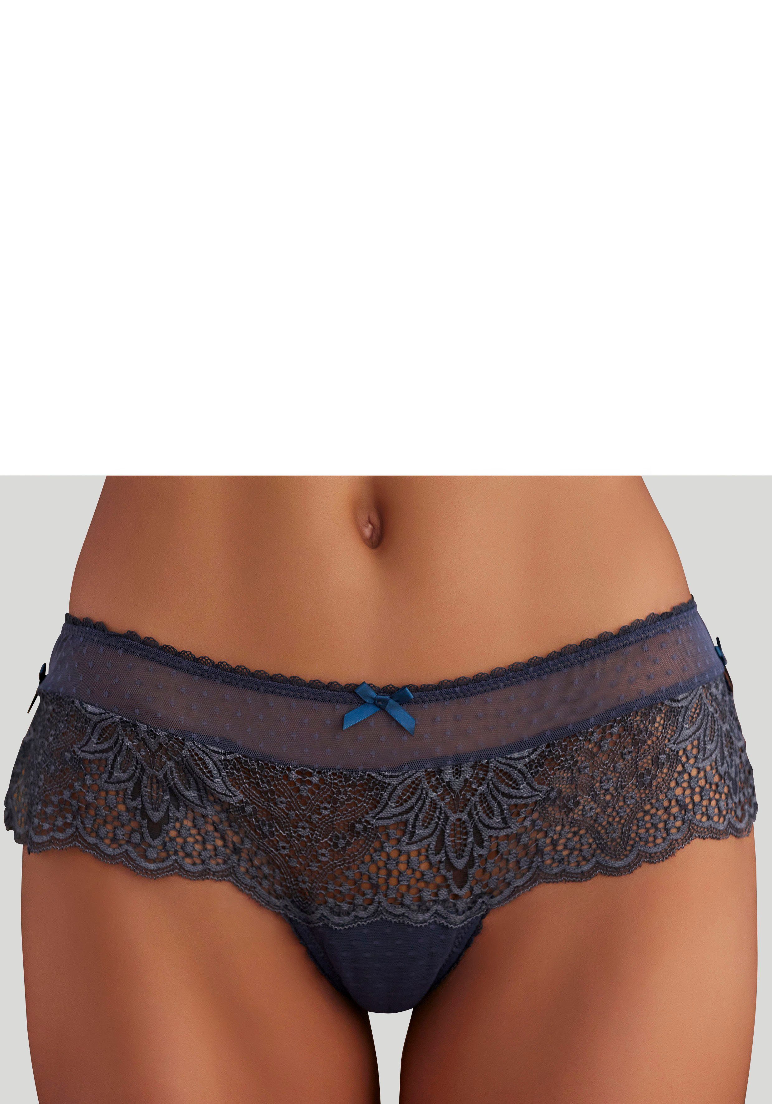 Vivance Stringpants van opvallende kant met splitjes opzij dames lingerie maat 44/46 blauw