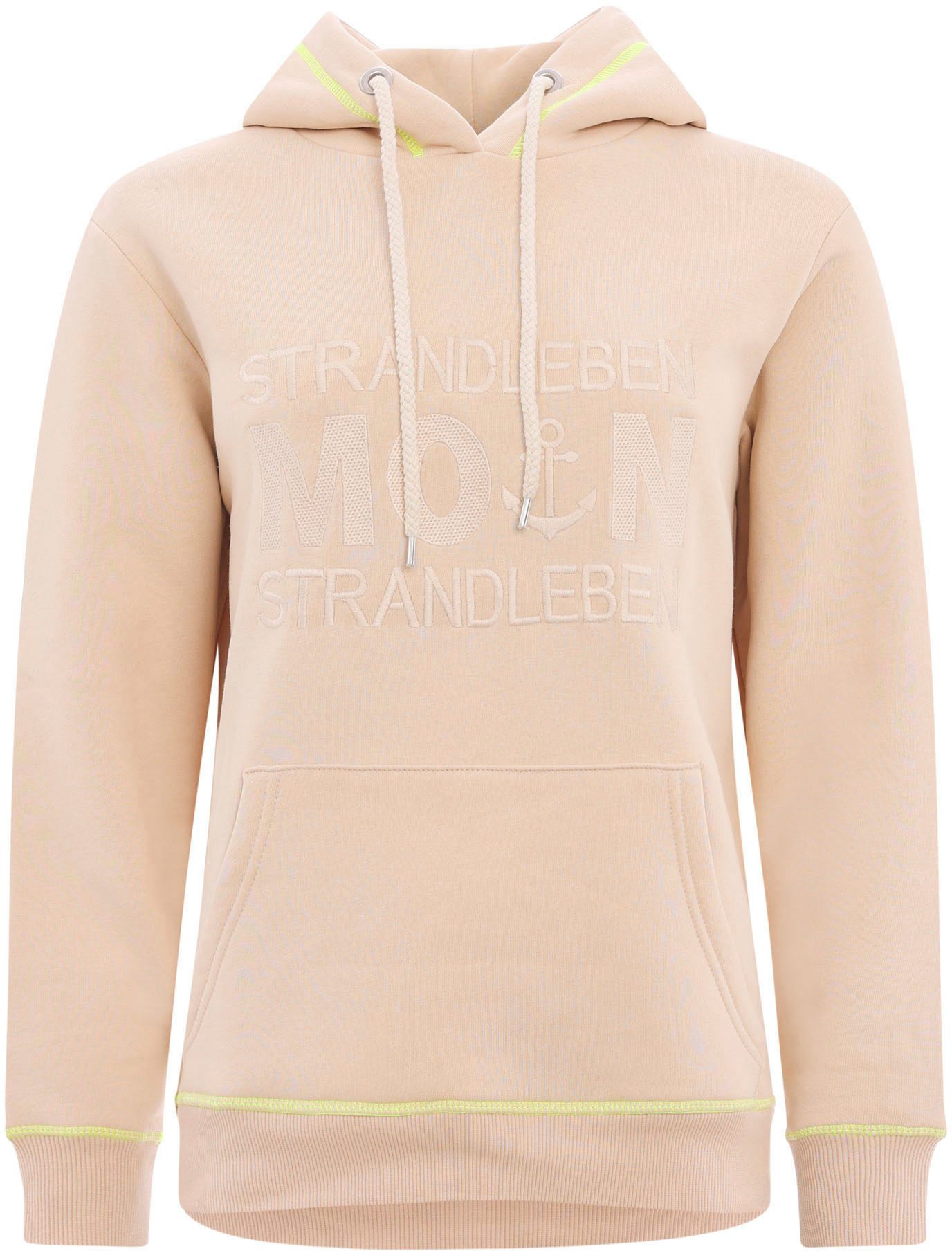 Zwillingsherz Hoodie Strandleven Moin met geborduurd schrift en neonkleurige accenten
