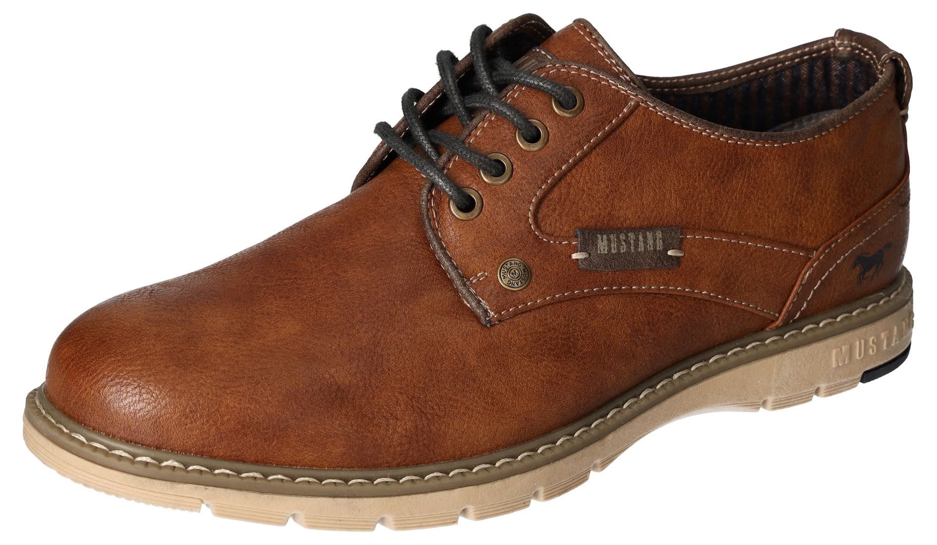 Mustang Shoes Veterschoenen , vrijetijdsschoen, lage schoen, veterschoen met logo-opdruk heren veterschoenen maat 41 EU bruin