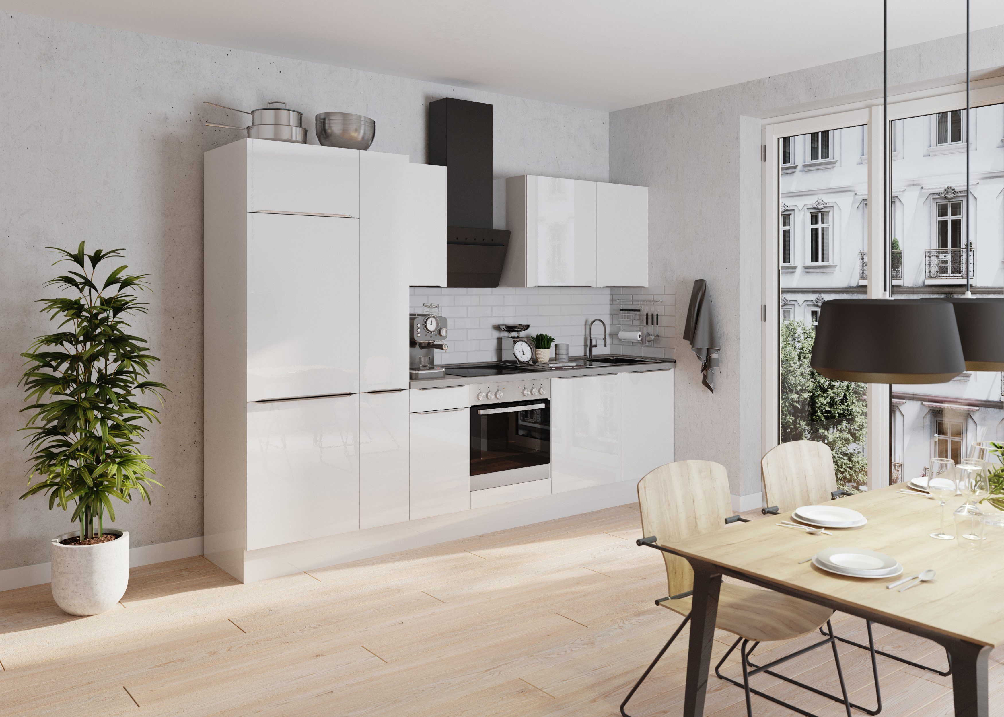 Kochstation Keukenblok KS-Aken Breedte 300 cm, optioneel met elektrische apparaten, met werkblad 38 mm dik