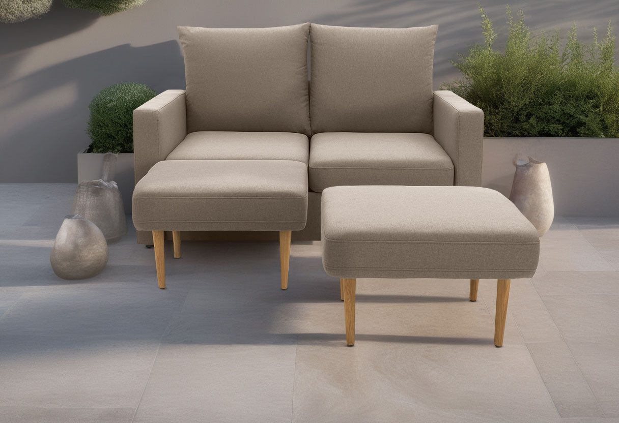 DOMO collection 2-zitsbank Slunce, buitenruimtewonder 2-zits inclusief 2 hockers, geschikt voor buiten bruin, tuinbanken