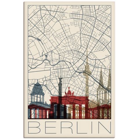 Artland Artprint Retro kaart Berlijn in vele afmetingen & productsoorten - artprint van aluminium / artprint voor buiten, artprint op linnen, poster, muursticker / wandfolie ook ge
