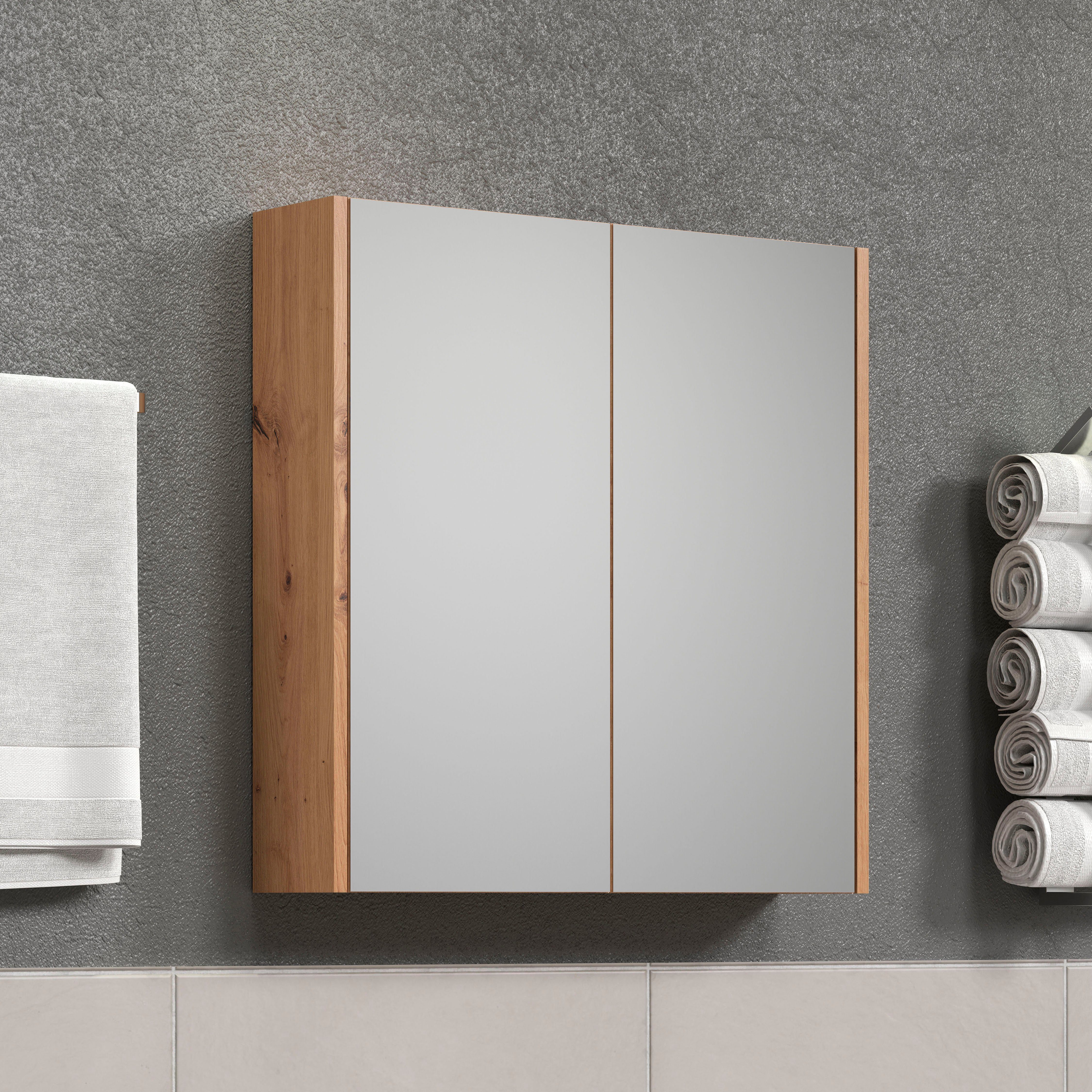 Places of Style Spiegelkast Tarragona Badspiegel met 2 spiegelt deuren en 2 legplanken - (B/D/H) 69/15/70 cm (1 stuk)
