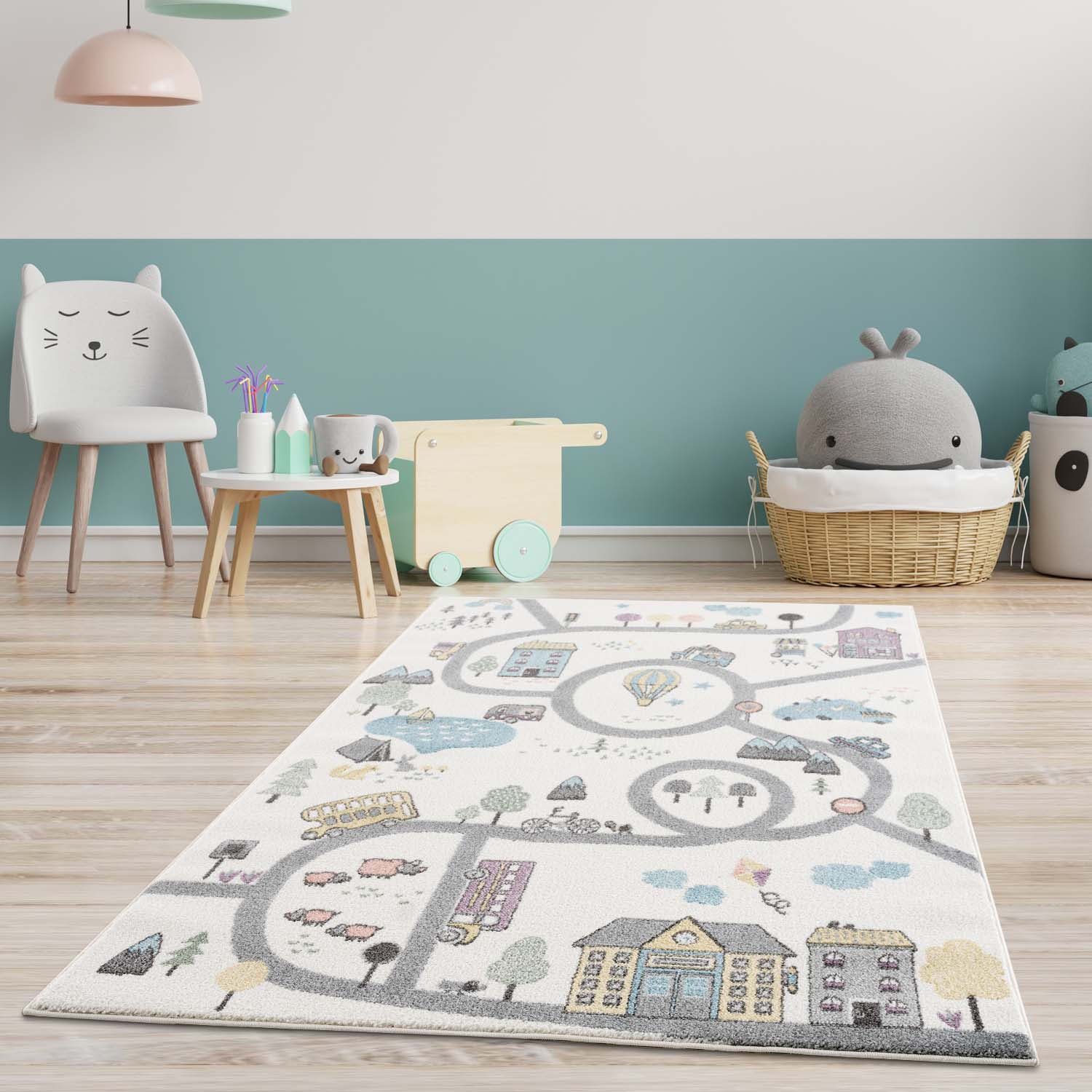 Carpet City Kindervloerkleed Anime9376 Straten-speel-vloerkleed, auto, zachte pool, gemakkelijk in onderhoud, kinderkamer
