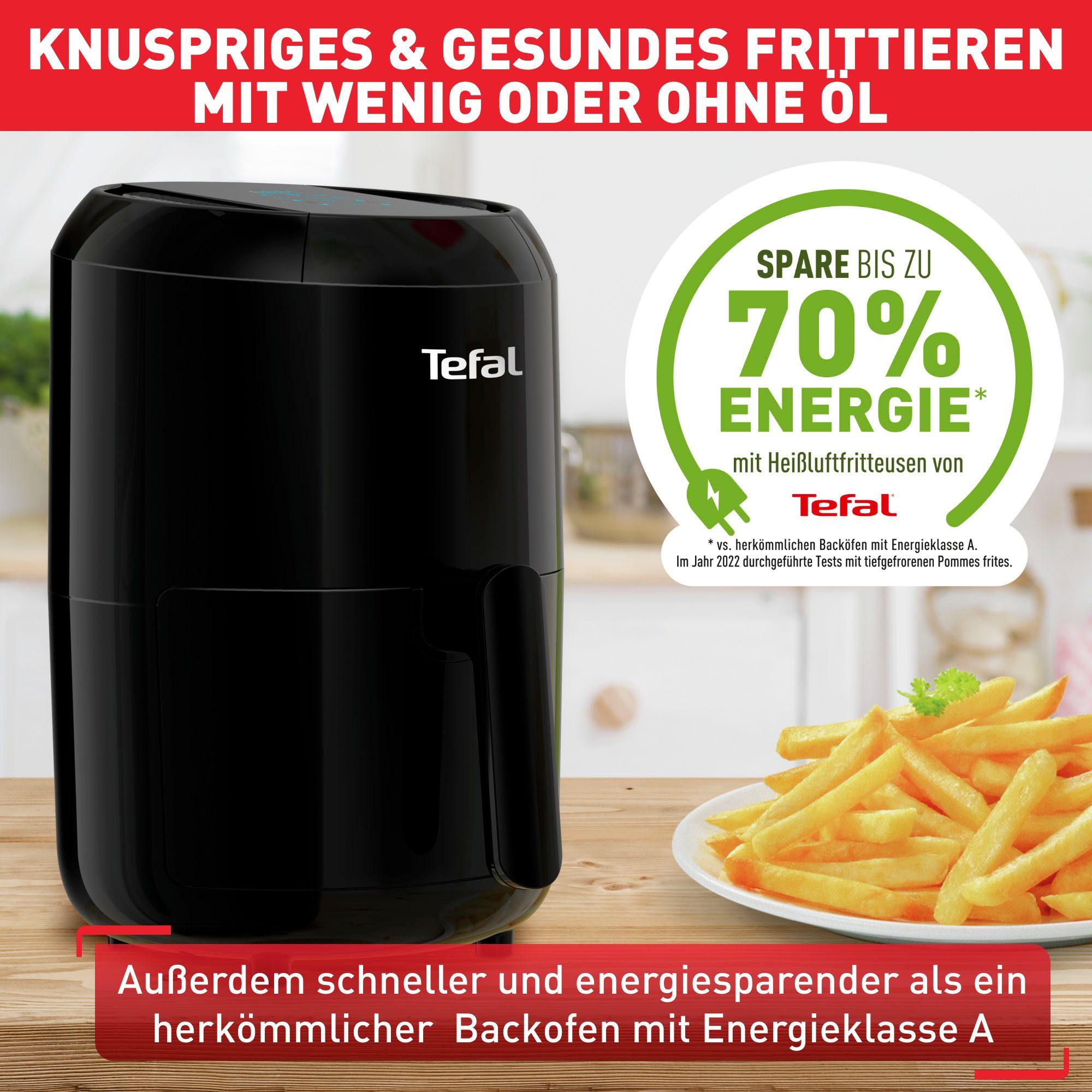 Tefal Airfryer EY3018 Easy Fry Compact Capaciteit: 1,6L, 6 kookprogramma's, timer, gezond zonder vet/olie, EY3018