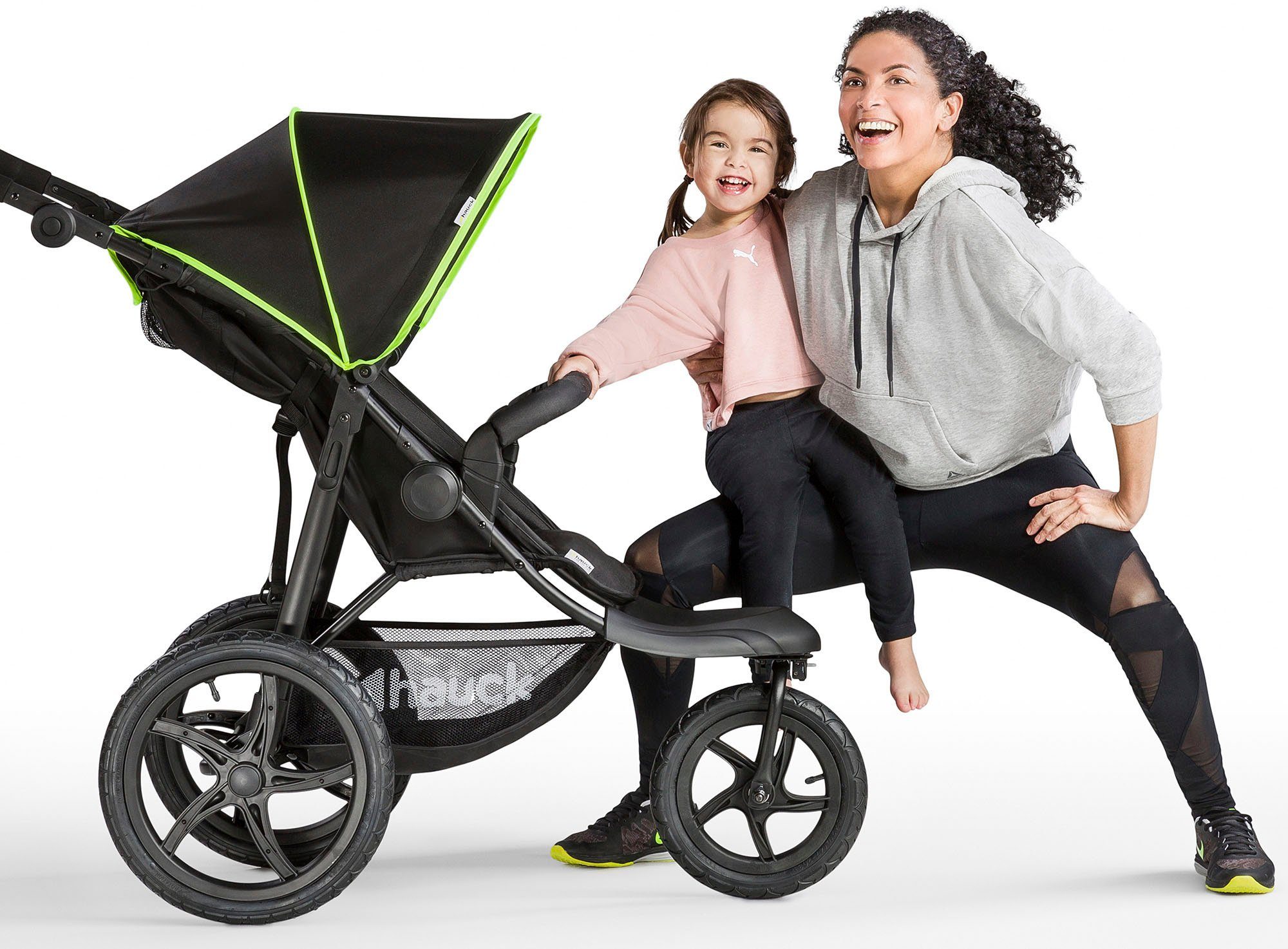 Hauck Kinderwagen met drie wielen Runner black/neon yellow met draaibaar en vergrendelbaar voorwiel