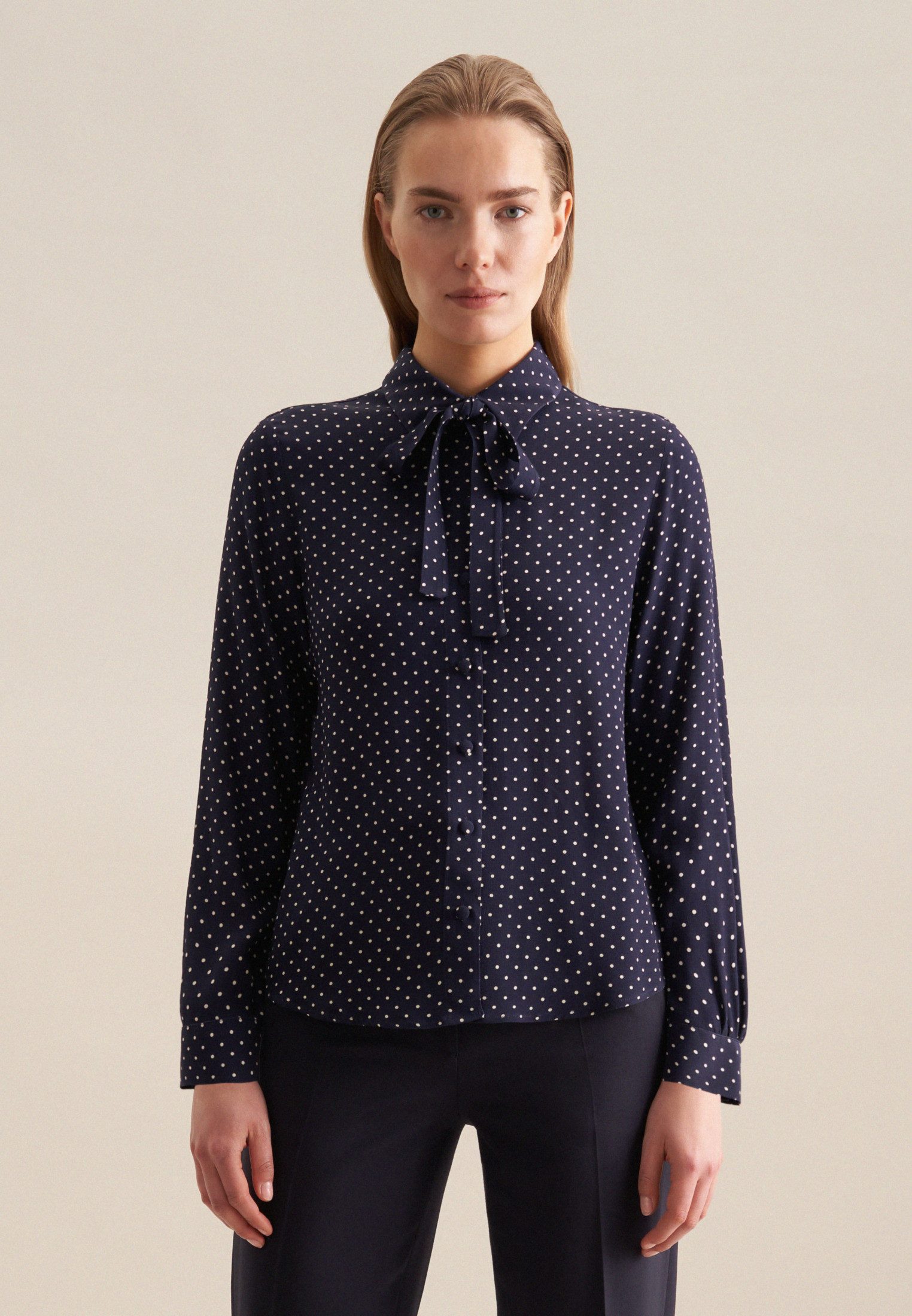seidensticker Blouse met kraagstrik Lange mouwen kraag stippen
