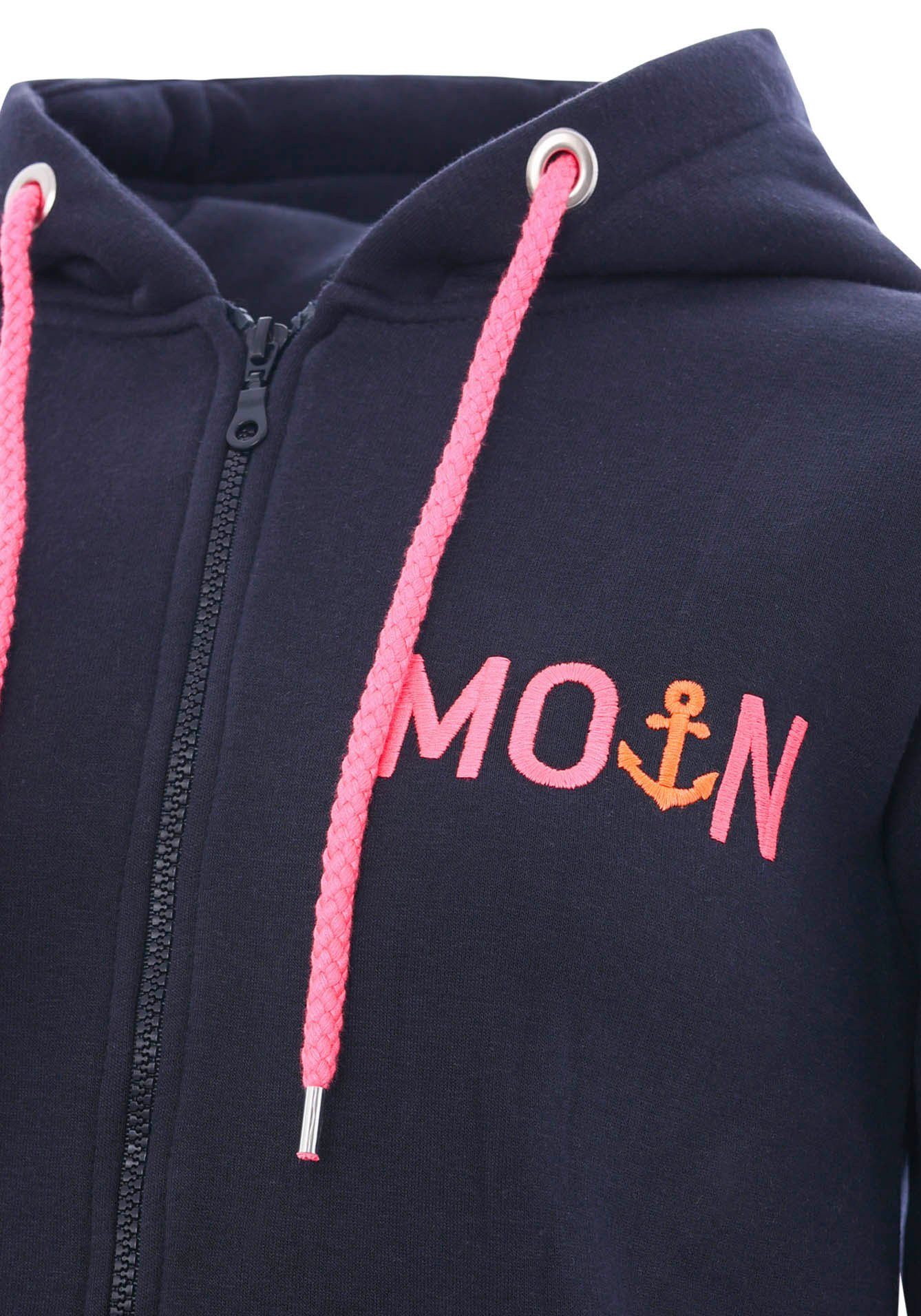 Zwillingsherz Sweatvest met geborduurd "moin" en neonkleurige details