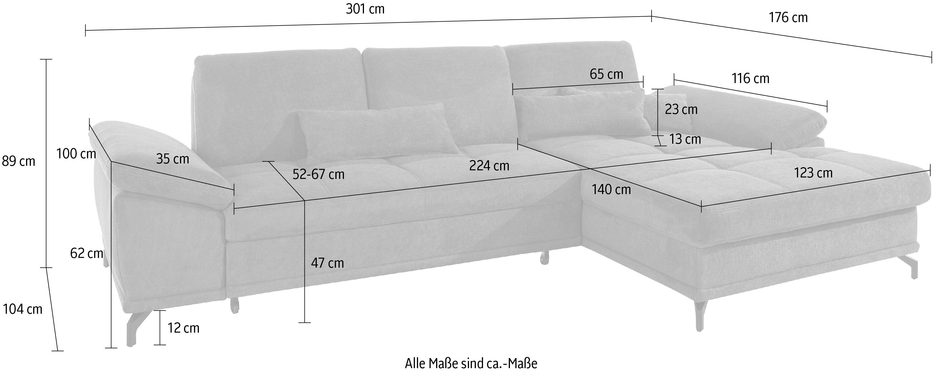 Places of Style Hoekbank Costello L-vorm, B: 301 cm met zitdiepte-, armdeelverstelling &