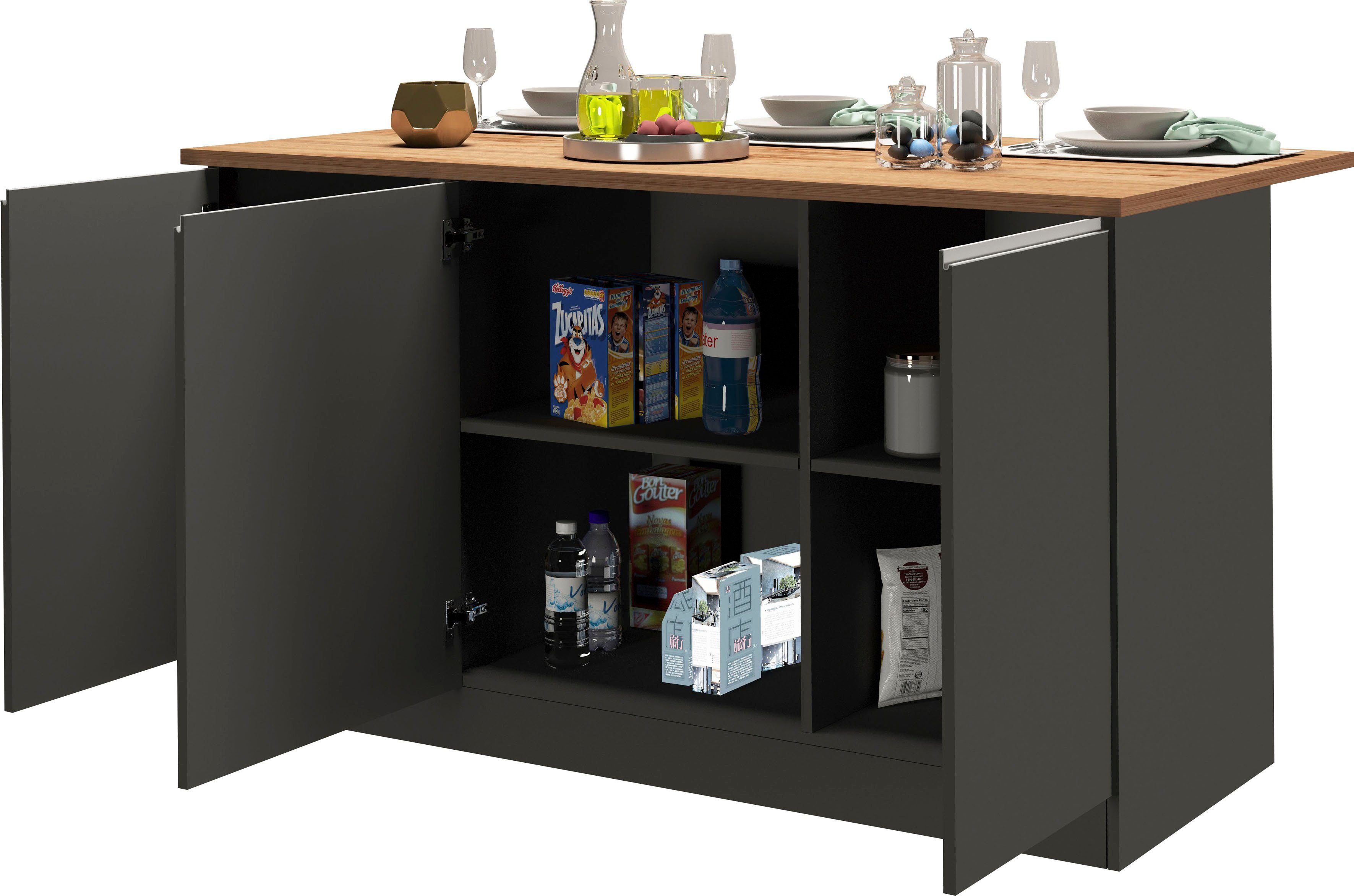 Kochstation Kookeiland KS-Sole, keukeneiland Breedte 155 cm, 3 deuren