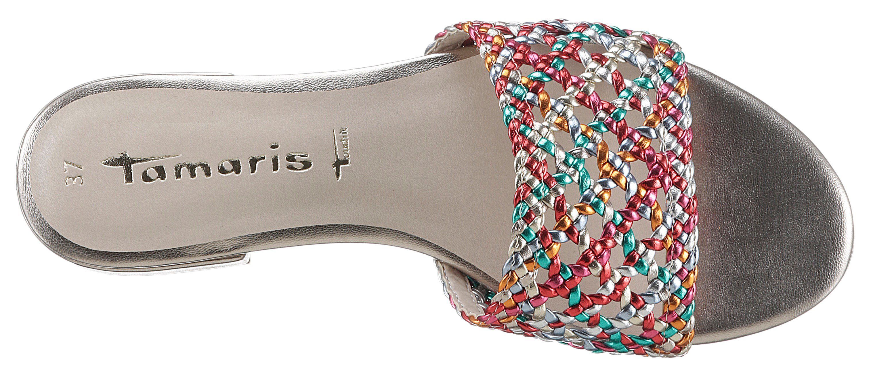 Tamaris Slippers , blokhak, zomerschoen, slippers met gevlochten bandage