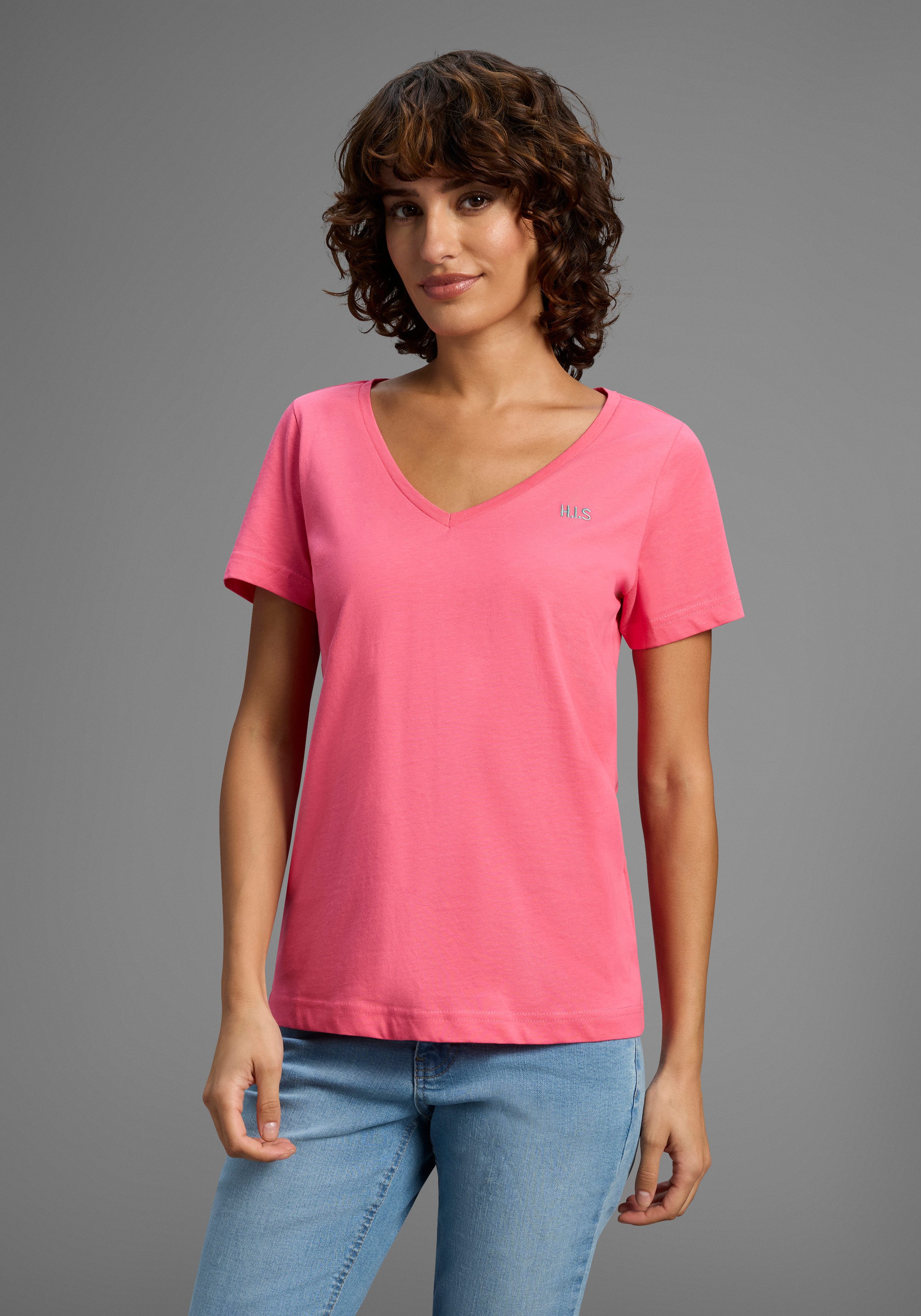 H.I.S T-shirt Essential basics heup-lange pasvorm, figuuraccentuerende snit, van 100% katoen (Set van 3)