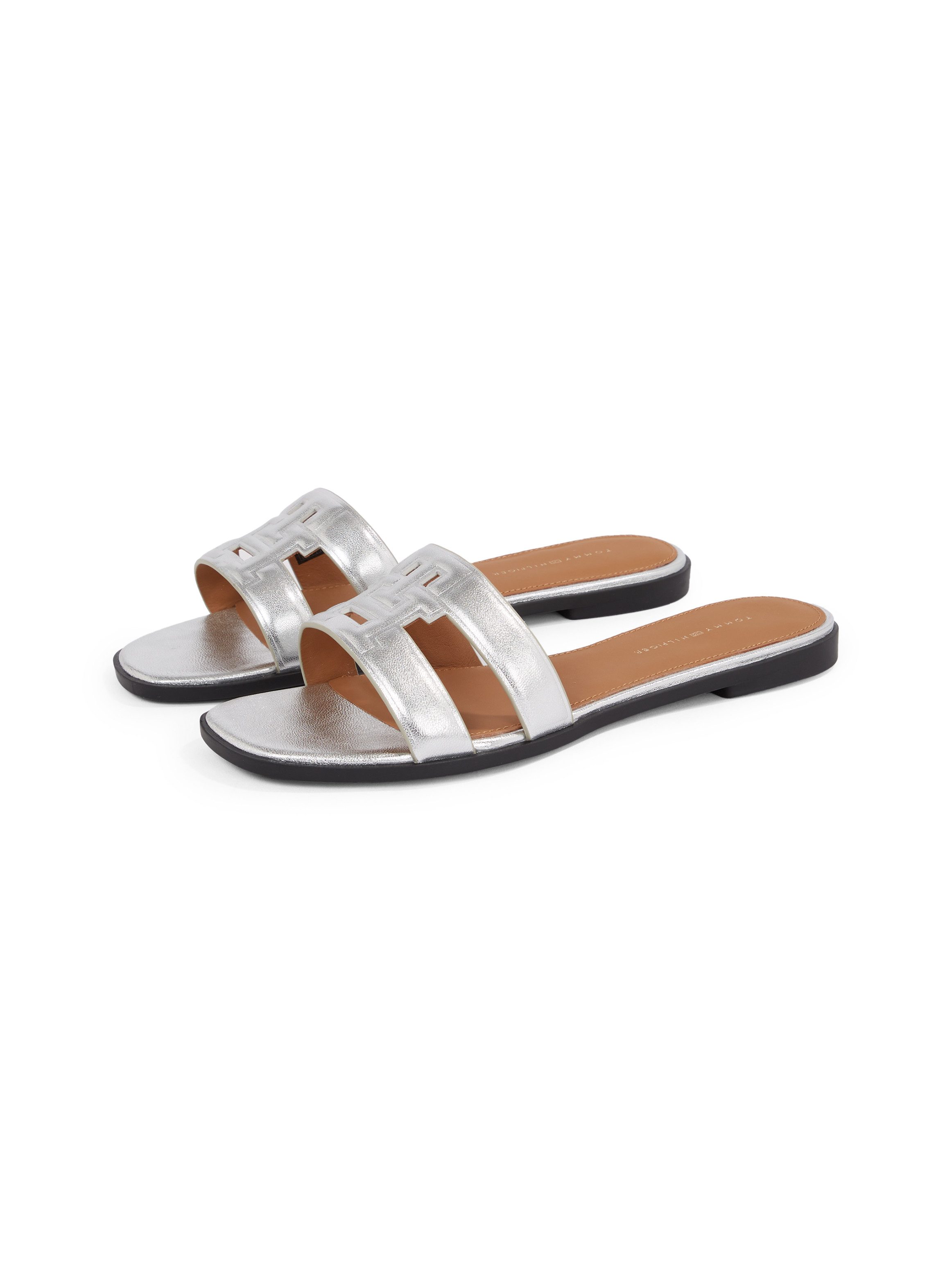 Tommy Hilfiger Slippers TH LOGO STRAP METALLIC MULE , blokhak, zomerschoen, flats, comfort-schoen met th-logo