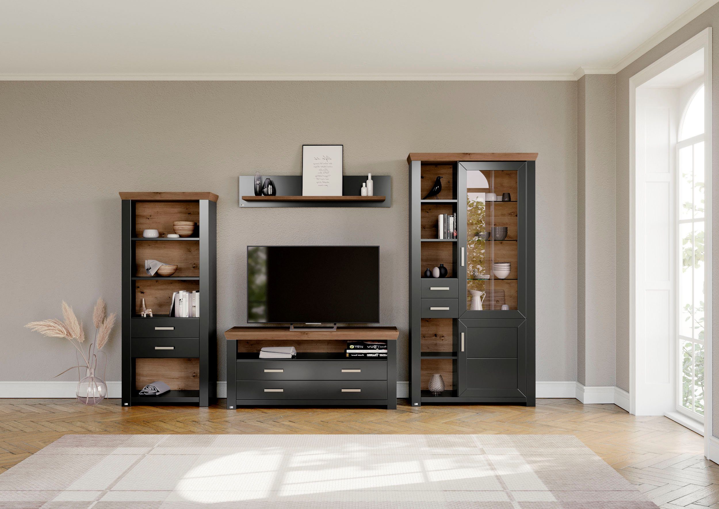 set one by Musterring Wandmeubel York Combinatie met 4 delen, in 3 kleurvarianten, totale breedte 340 cm (4-delig)