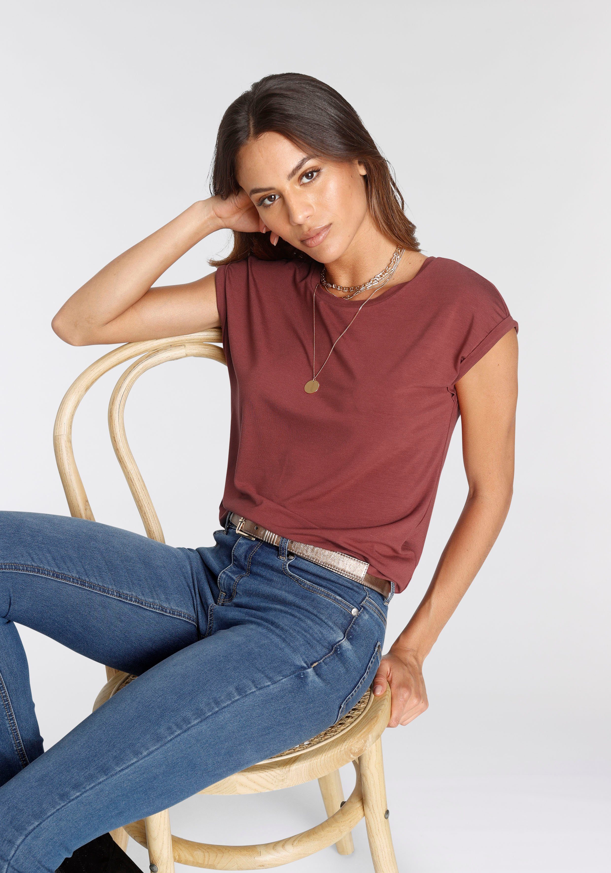 Tamaris T-shirt Korte mouwen, regular fit, effen, met ronde hals