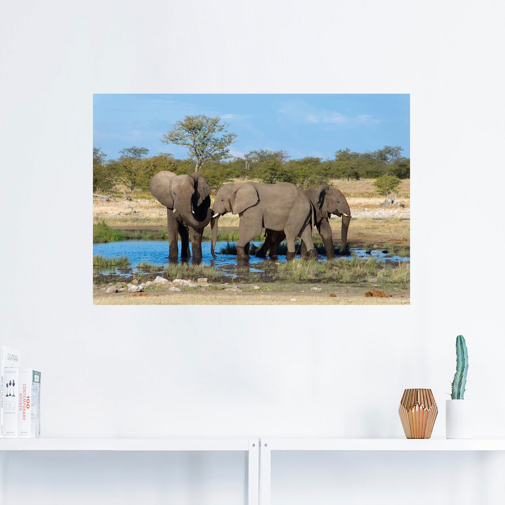 Artland Artprint Afrikaanse olifant EtoshaNationalpark als artprint op linnen, muursticker in verschillende maten