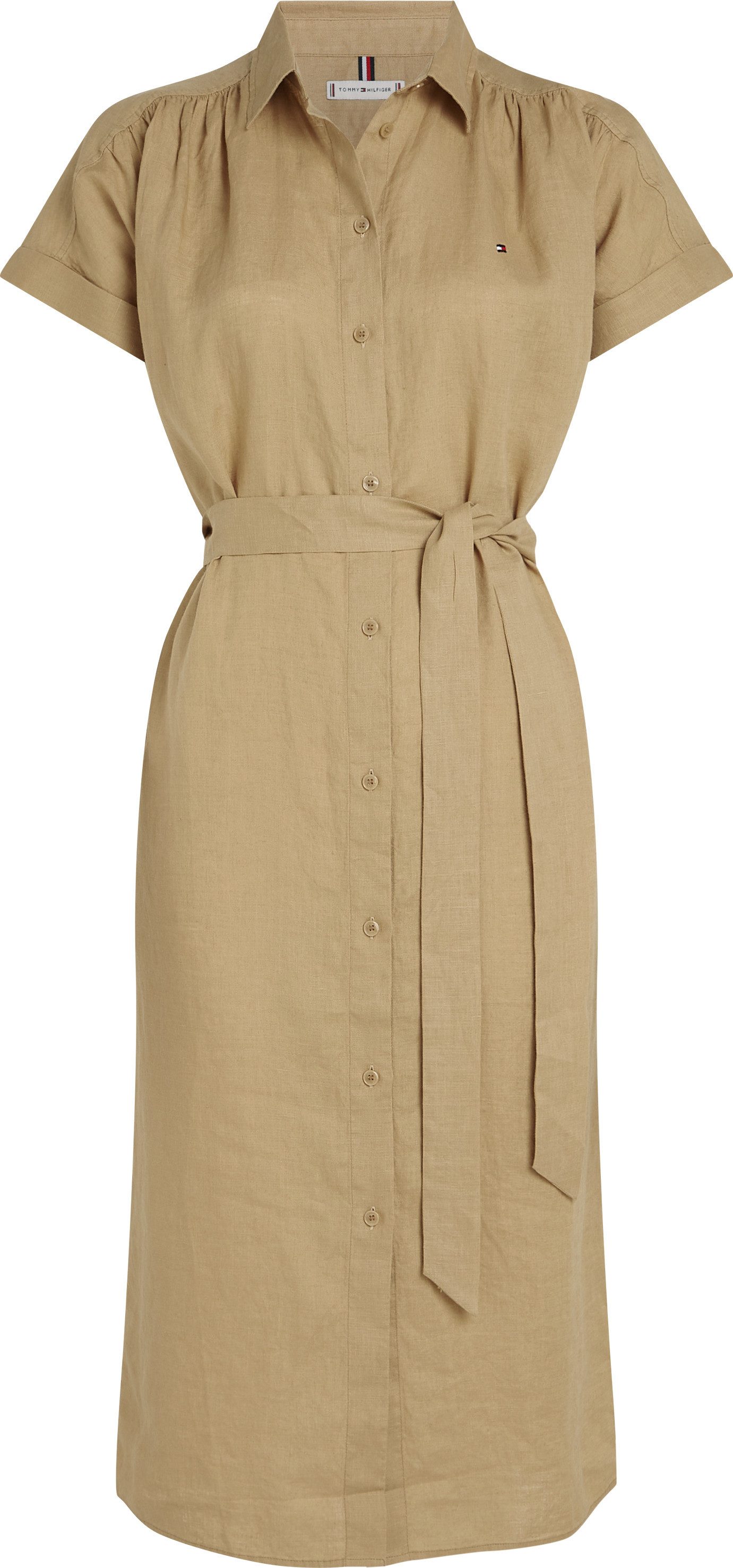 Tommy Hilfiger Jurk met overhemdkraag ESS LINEN BELTED S/S MIDI DRESS met riem, met mouwomslag, verkoelend premium linnen