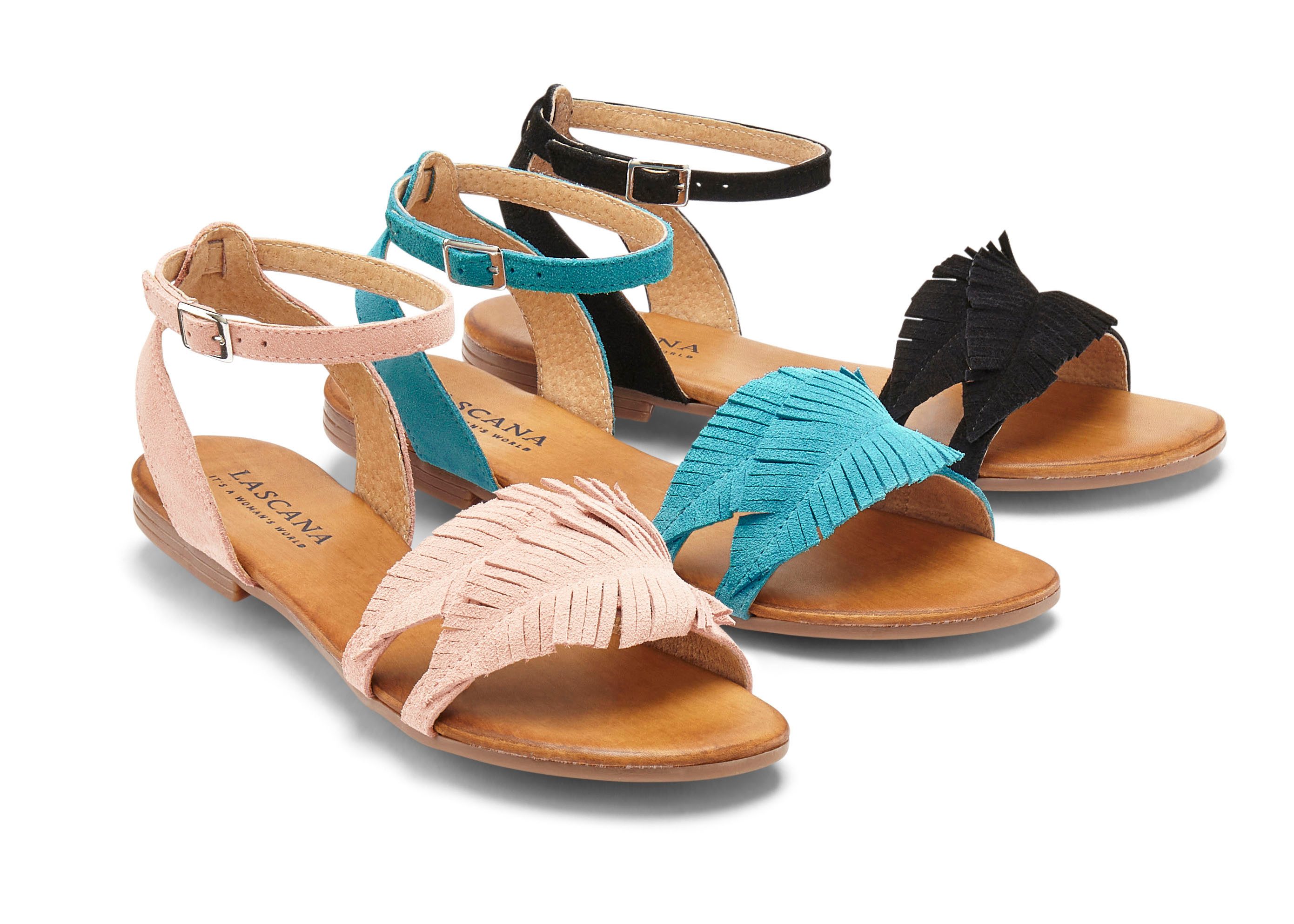 Lascana Sandalen Zomerschoen Sandalette, zomerschoen van leer met modieuze franjes