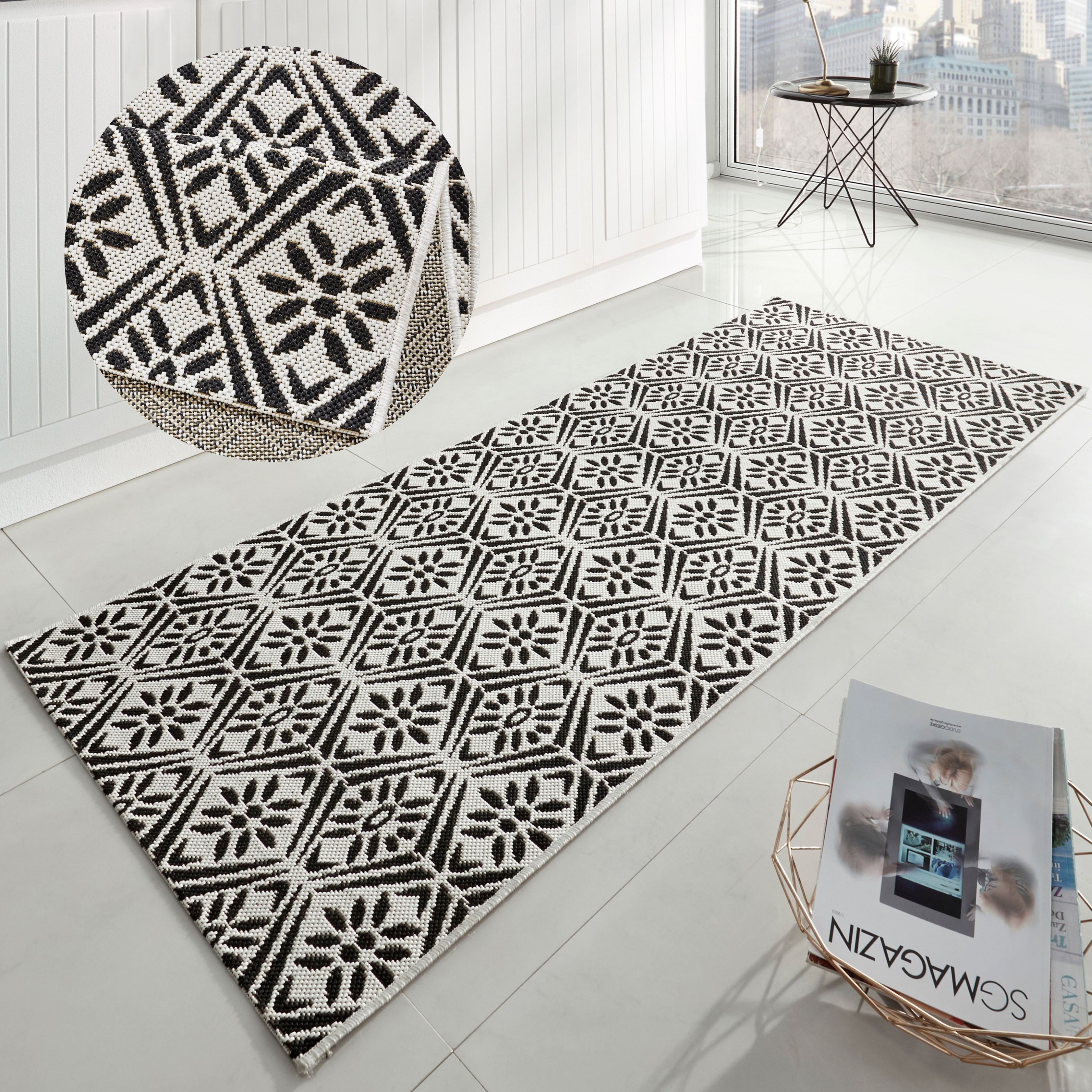 HANSE Home Loper Creation Loper, keukenloper, vloerkleed, wasbaar, keuken, hal, ruiten lopers maat 80x200 cm zwart