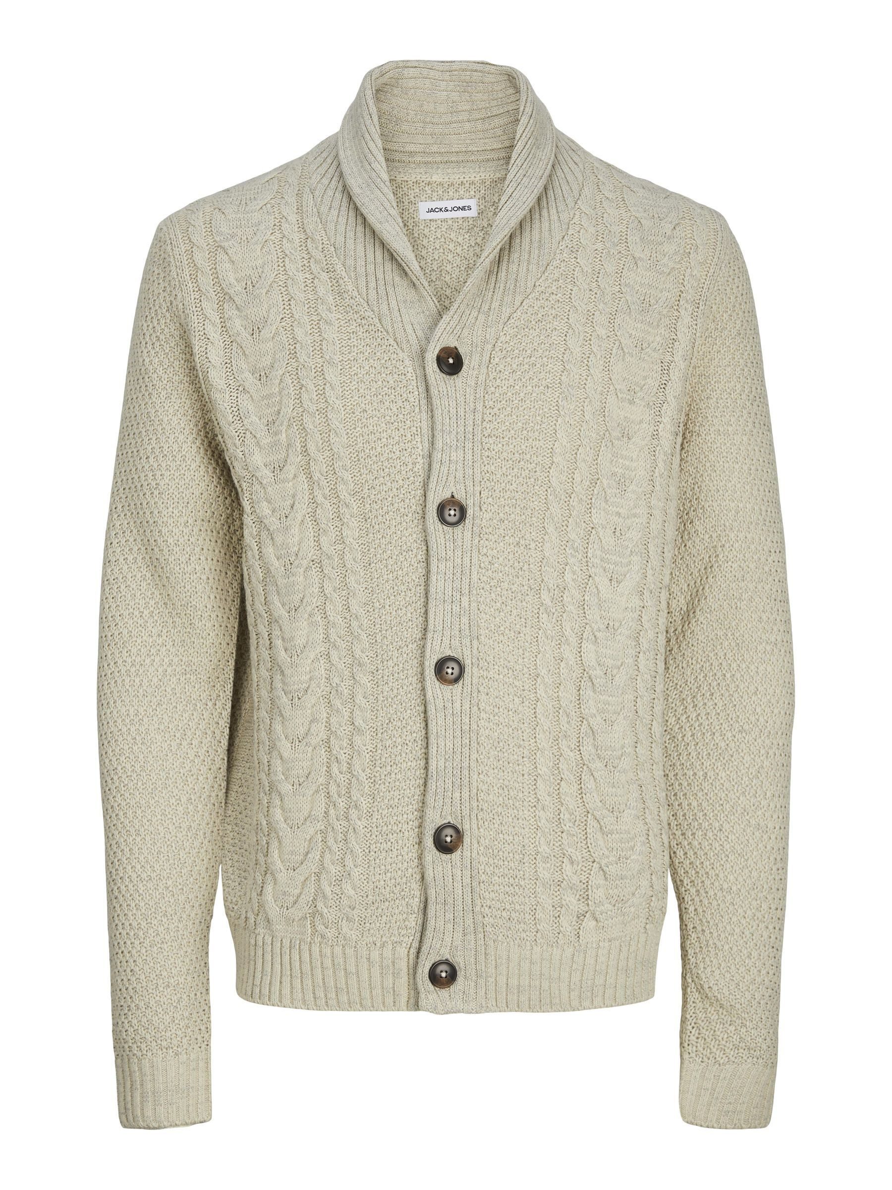 Jack & Jones Vest JJCRAIG KNIT SHAWL NECK AW24 met sjaalkraag en kabelpatroon