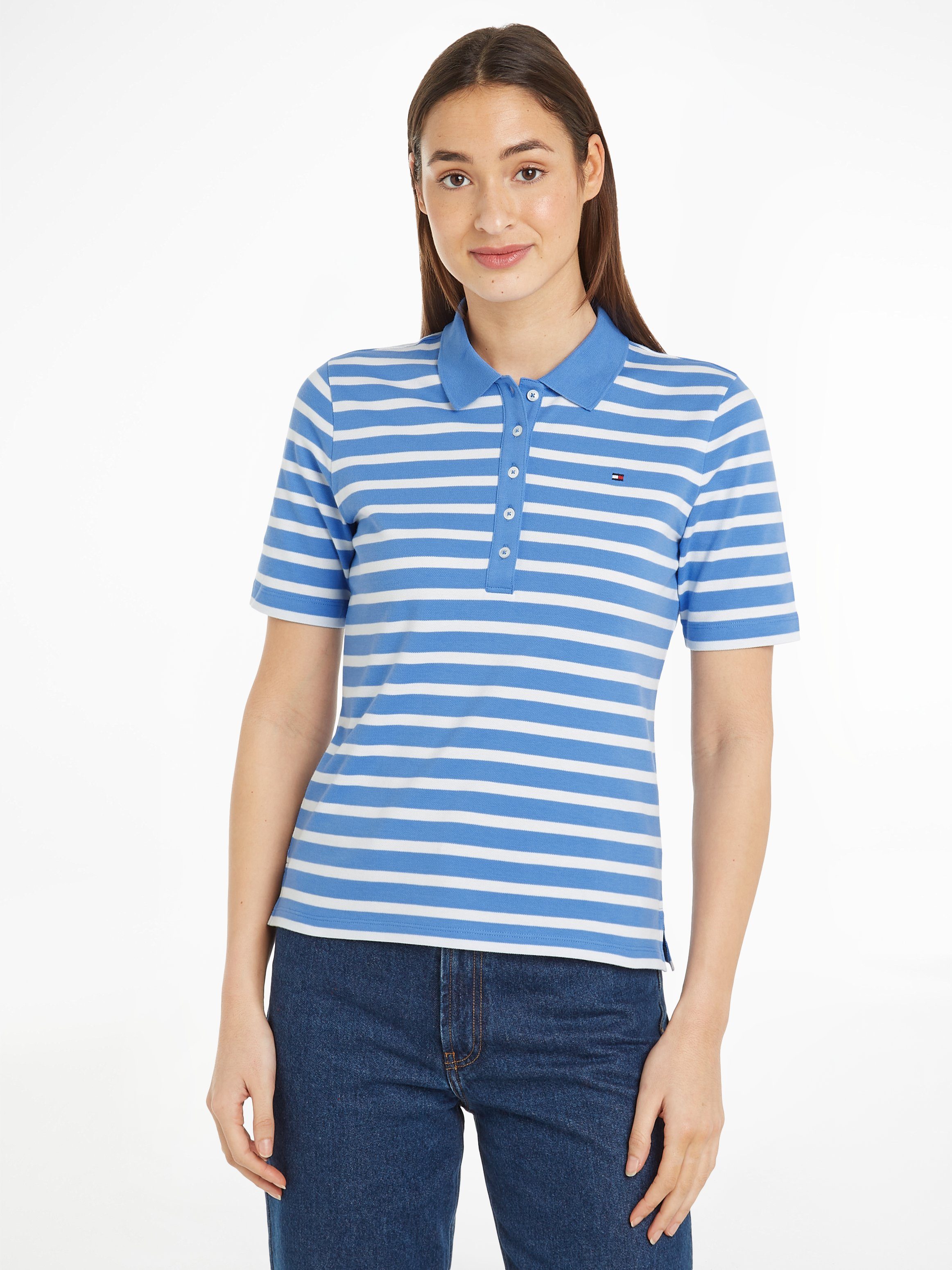 Tommy Hilfiger Poloshirt 1985 REG PIQUE STRIPE POLO SS met discreet geborduurd tommy hilfiger logo