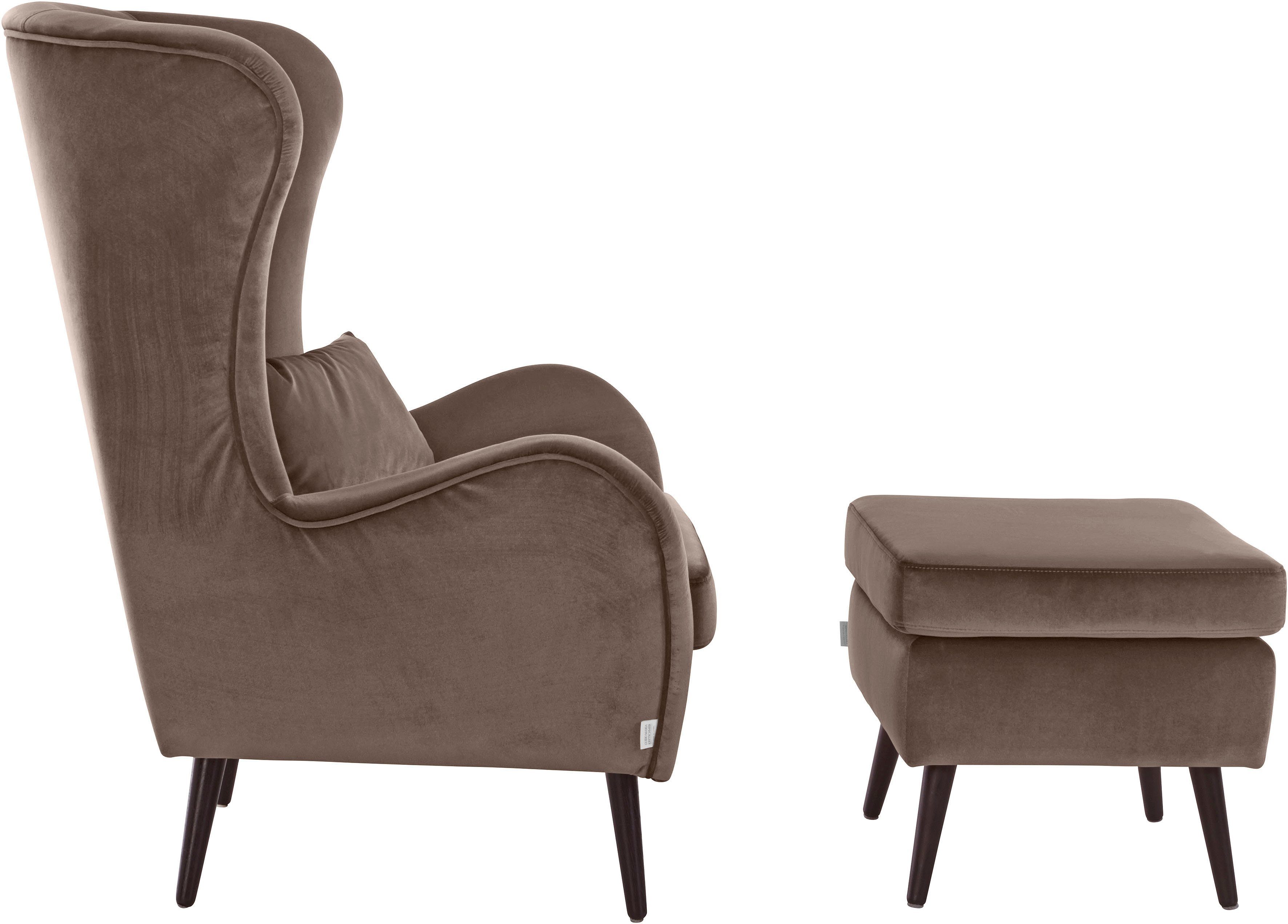 Home affaire Fauteuil Sallito, TV-stoel, oorfauteuil met Hocker, in veel stofkwaliteiten, ook in fluweelcord