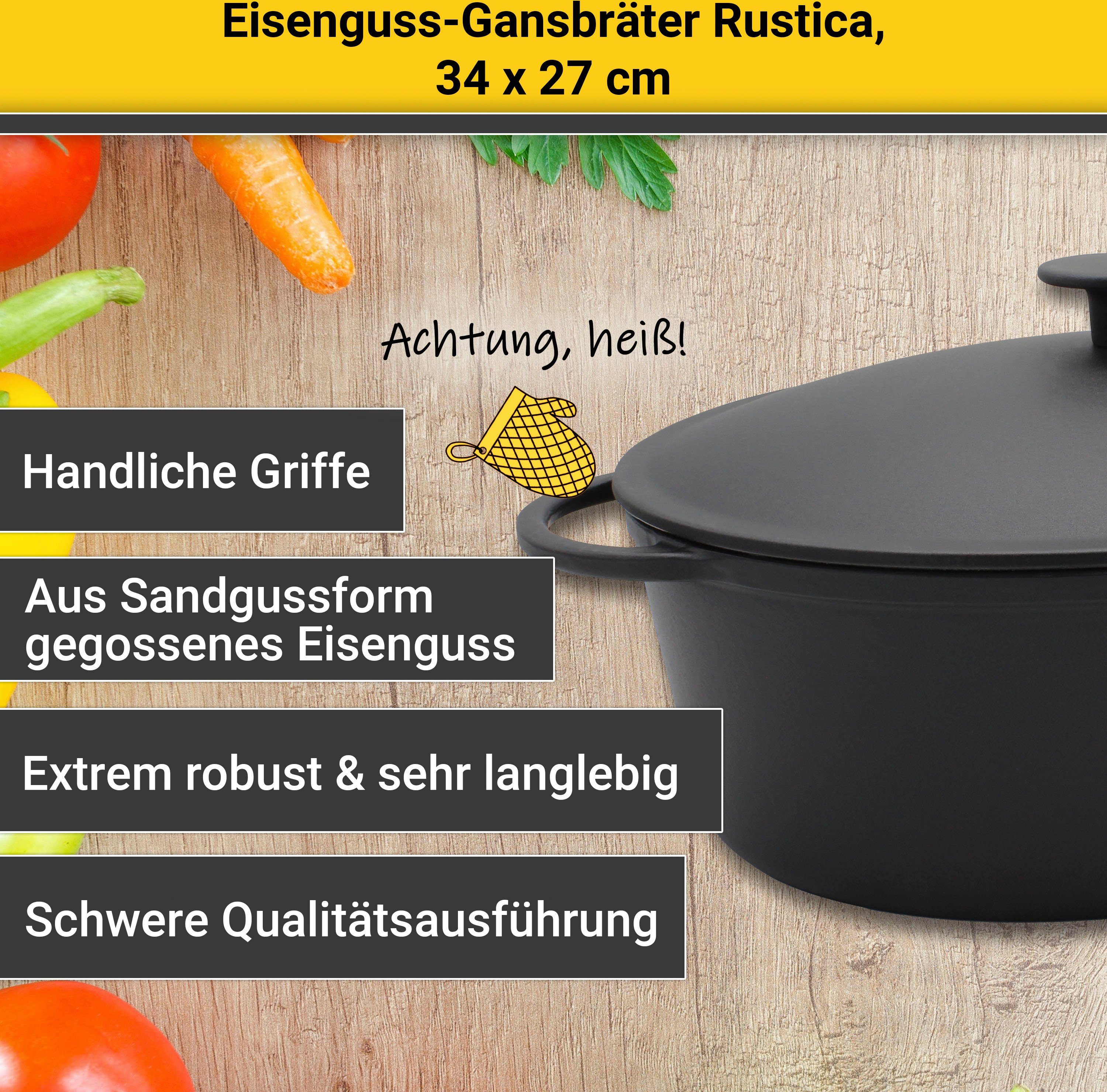 Krüger Braadpan Gietijzeren gansbraadpan met deksel RUSTICA, 34 x 27 x 12,5 cm (1-delig)