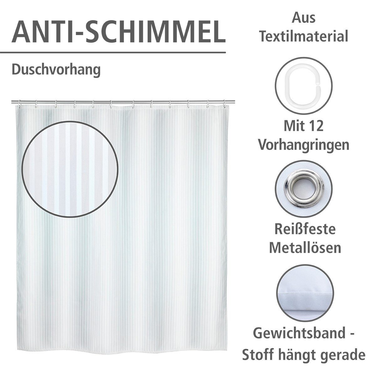 WENKO Douchegordijn Paleis Hoogte 200 cm, polyester. Wasbaar