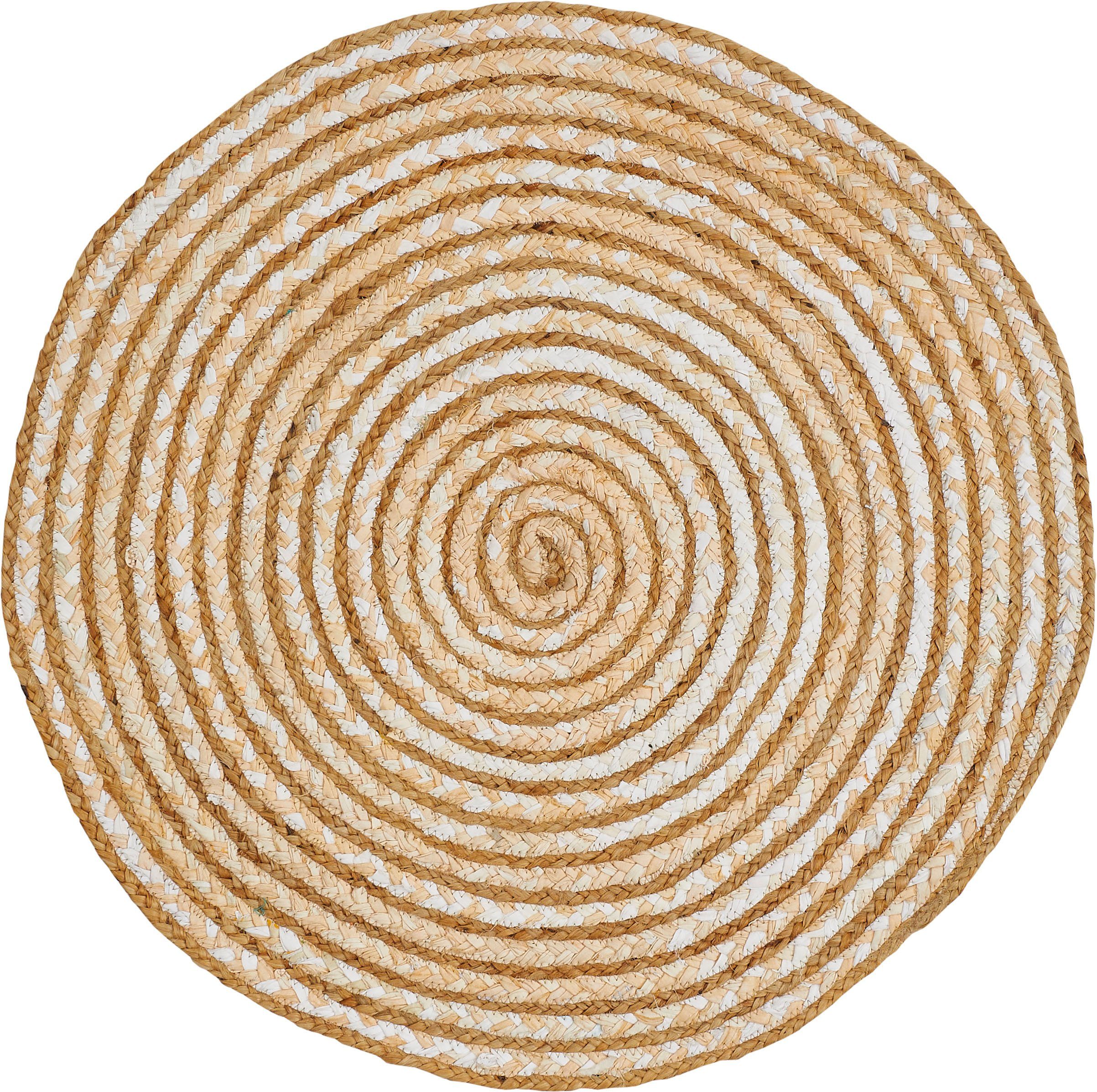 Barbara Becker Vloerkleed Ethno Platweefsel, met de hand gevlochten, ø 80 cm, van jute & gerecycled katoen