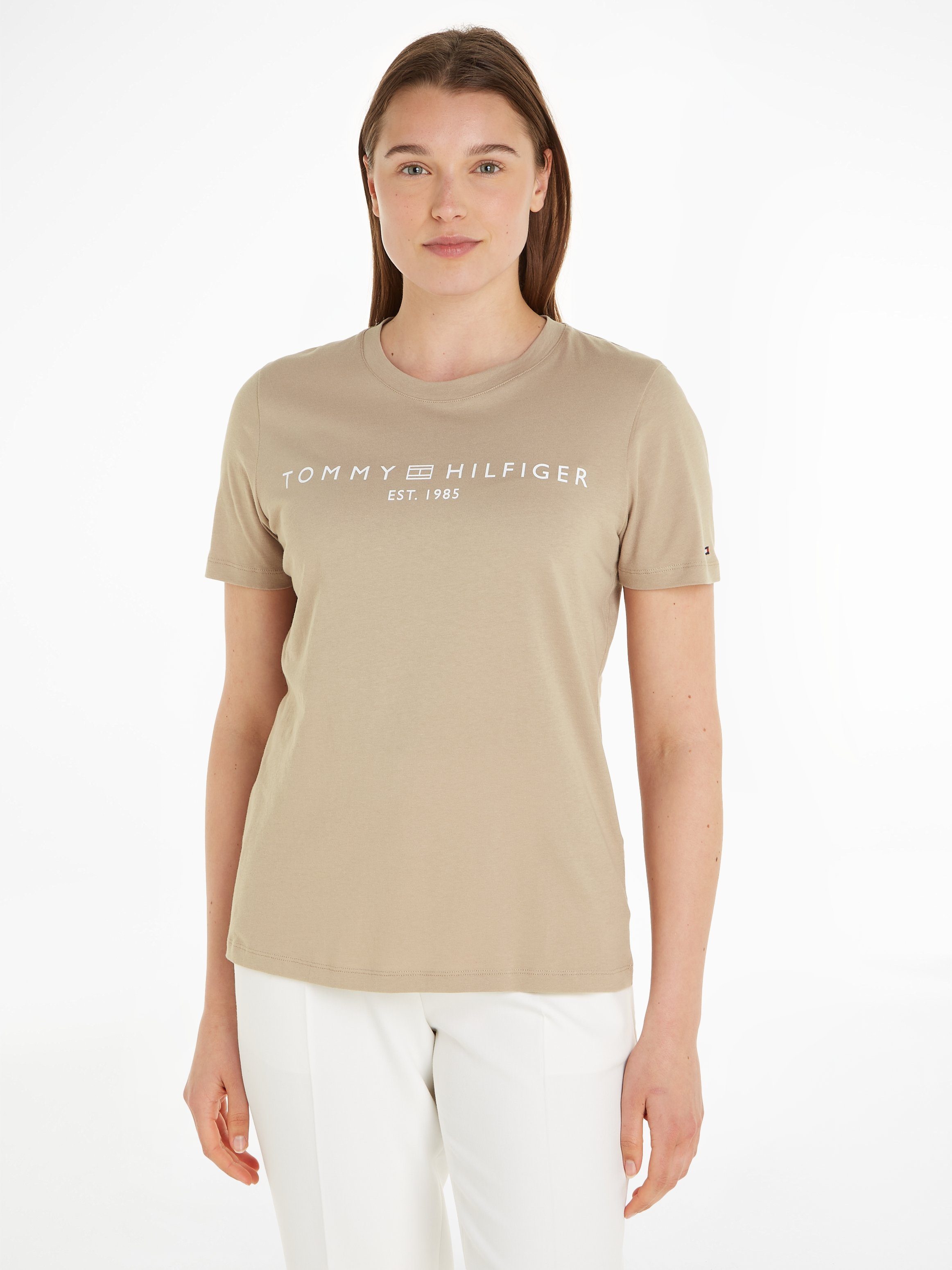 TOMMY HILFIGER Dames Tops & T-shirts Reg Corp Logo C-nk Ss Beige