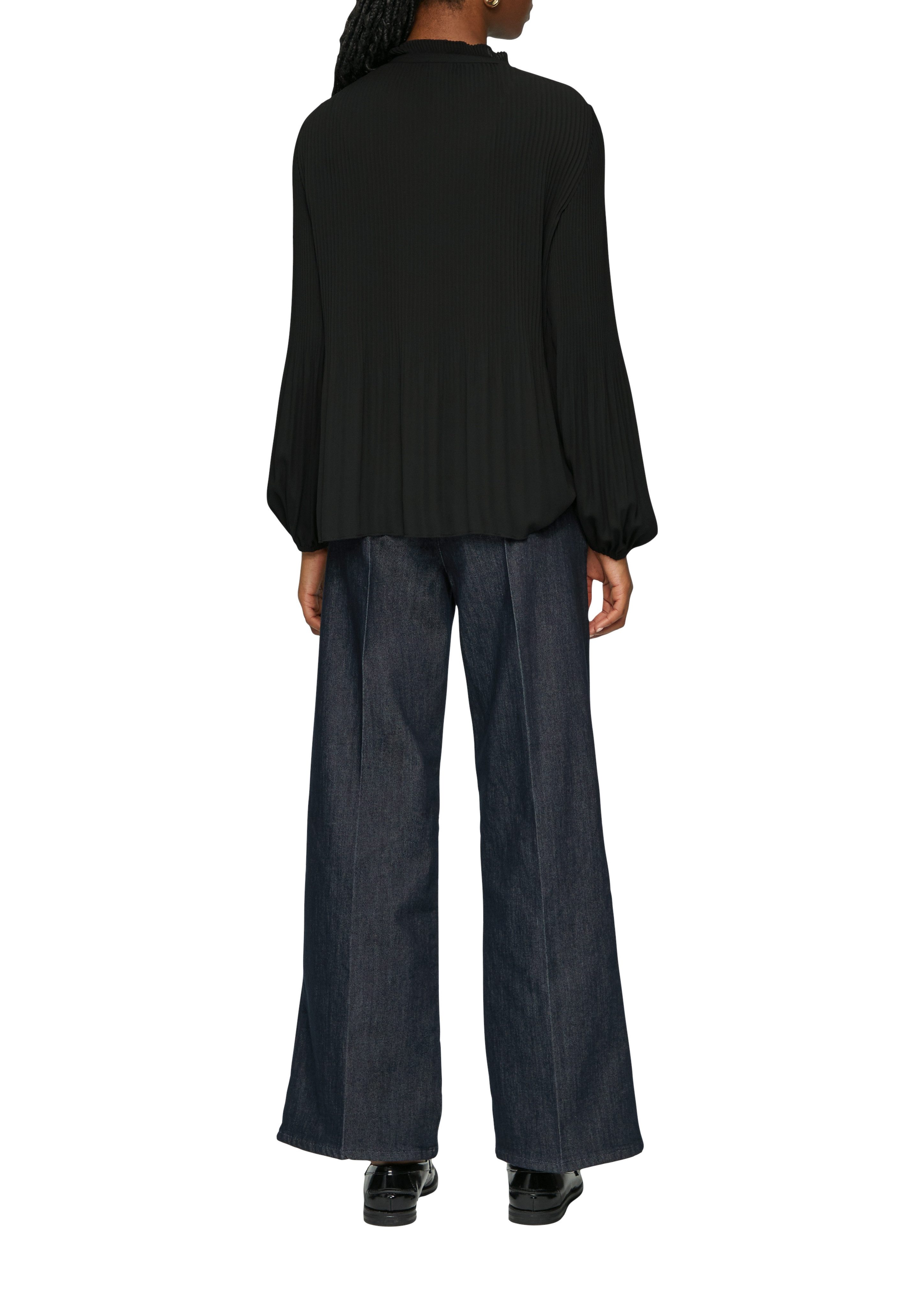 s.Oliver BLACK LABEL Blouse met lange mouwen met plissé-mouwen en opstaande kraag