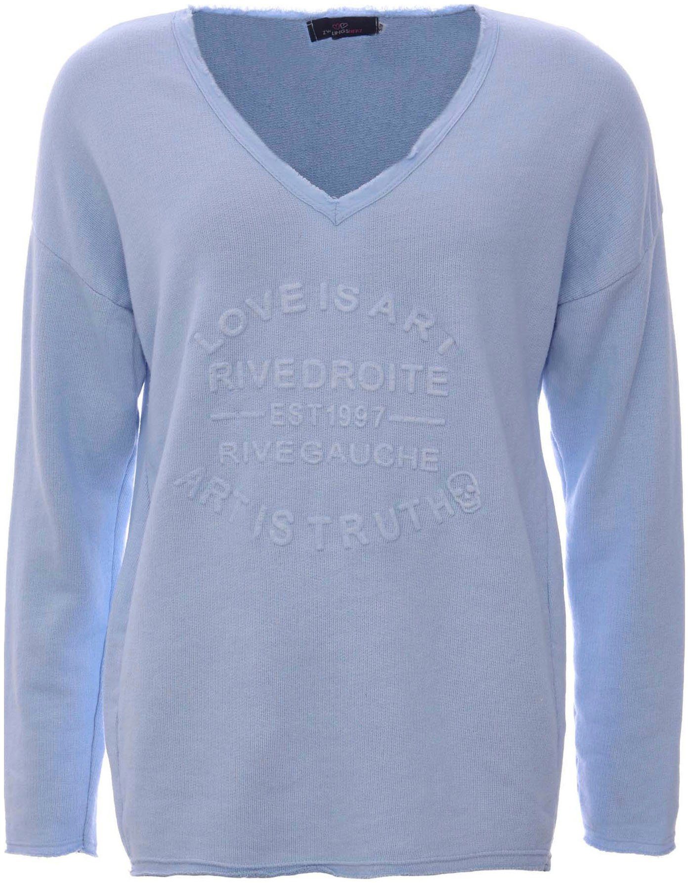 Zwillingsherz Sweatshirt met rafelige v-halslijn in vintage-look