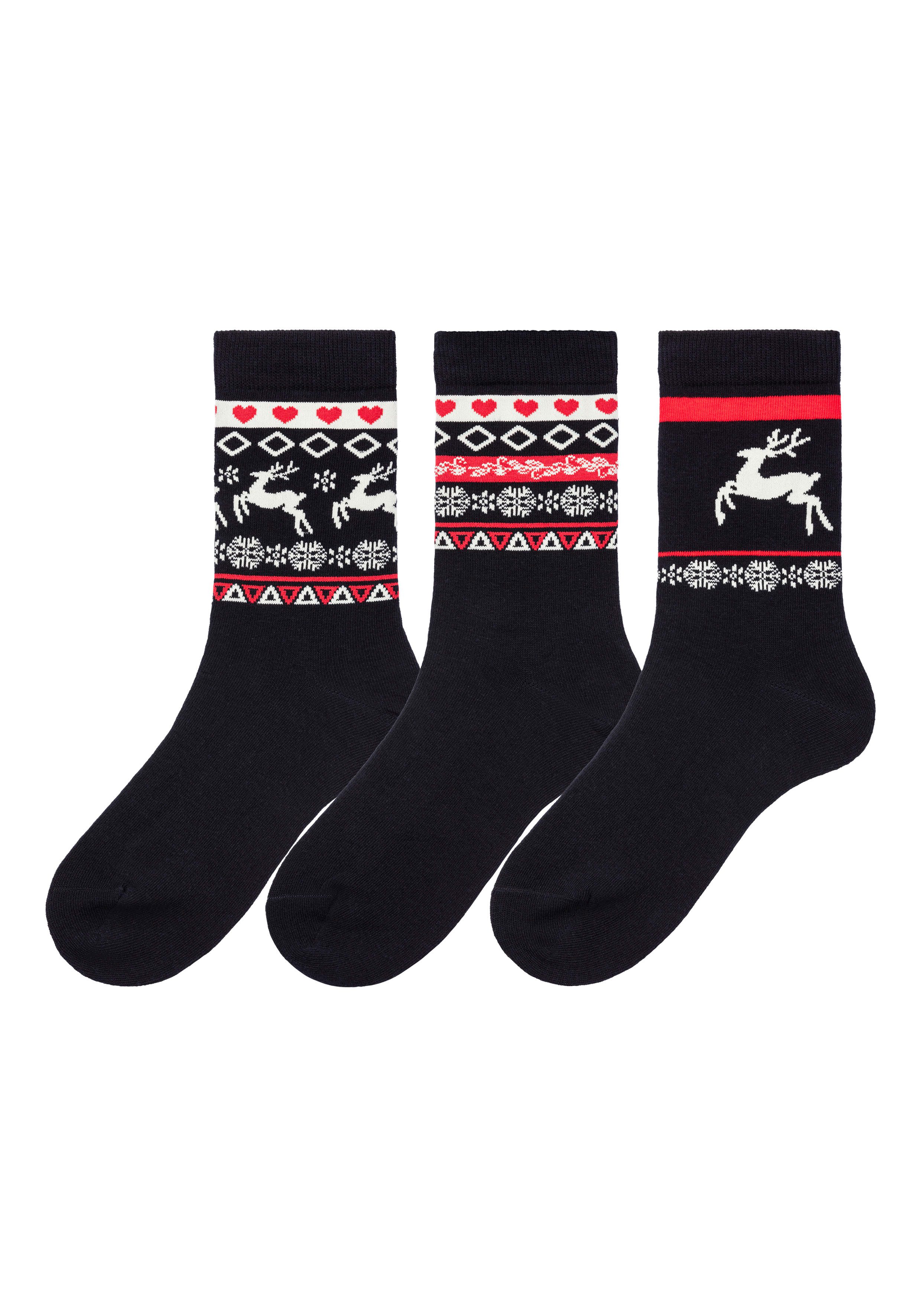 H.I.S Basic sokken met wintermotieven (set 3 paar)