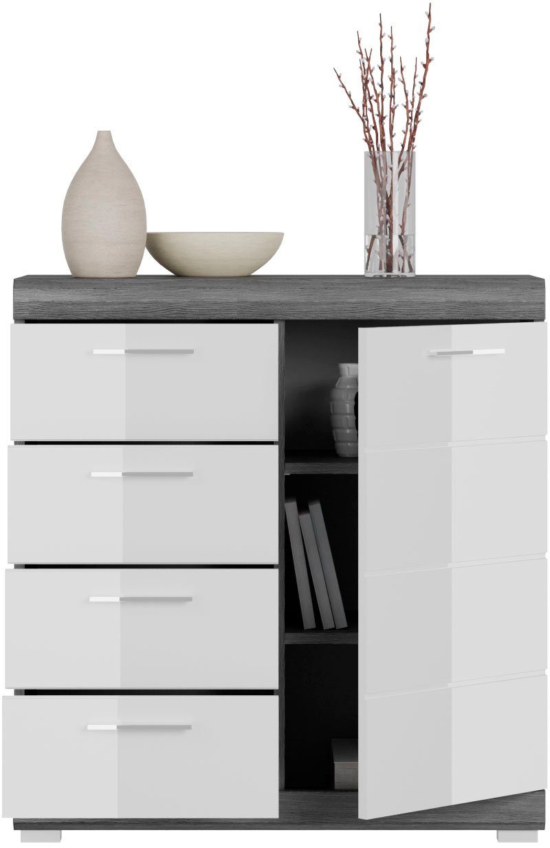 INOSIGN Kast Siena, breedte 80 cm, 1 deur, 2 legplanken, 3 vakken, 4 lades Front-groeffreesing, schoenenkommode, schoenenkast, buffetkast, sideboard