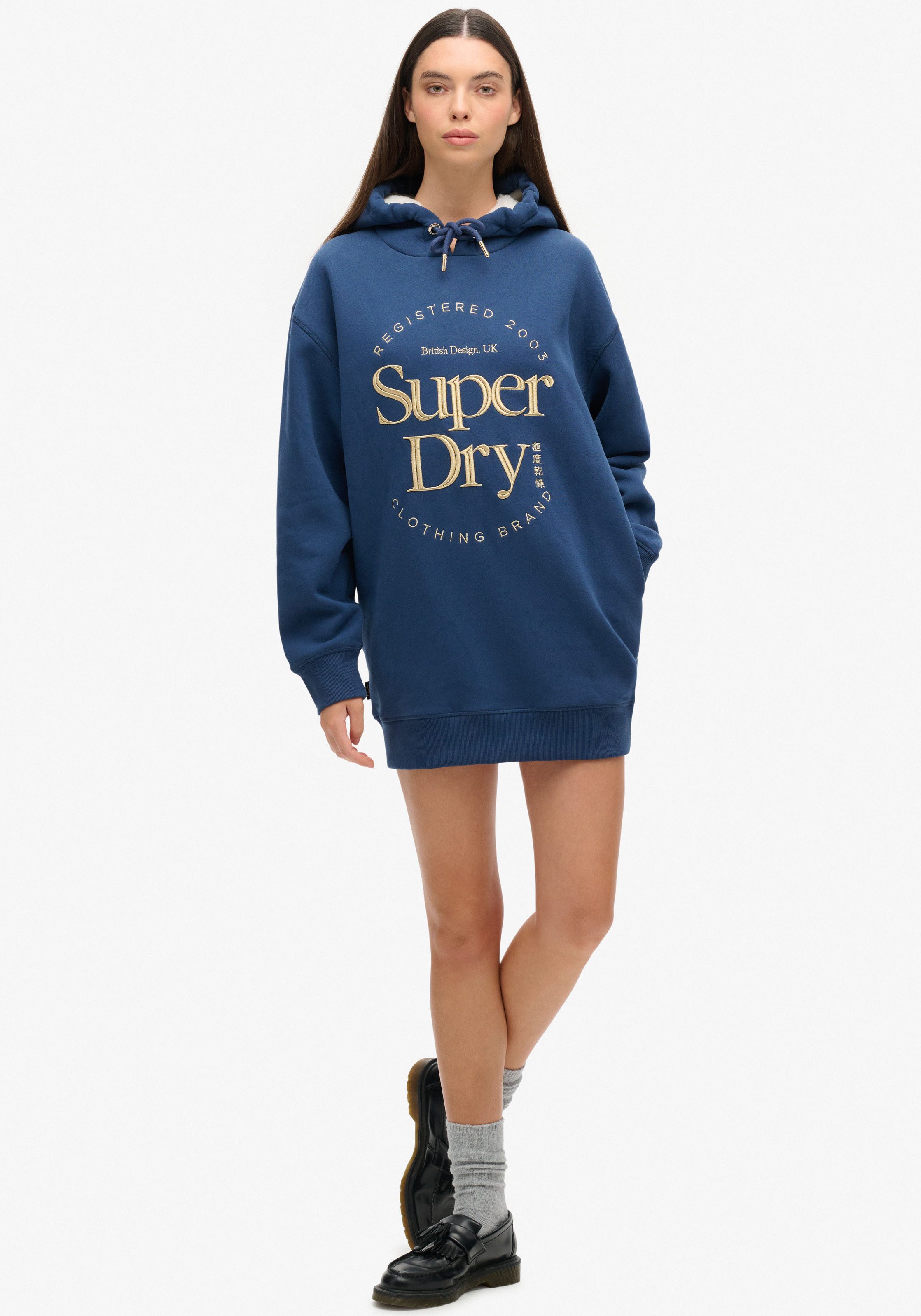 Superdry Jerseyjurk LUXE METALLIC LOGO HOOD DRESS