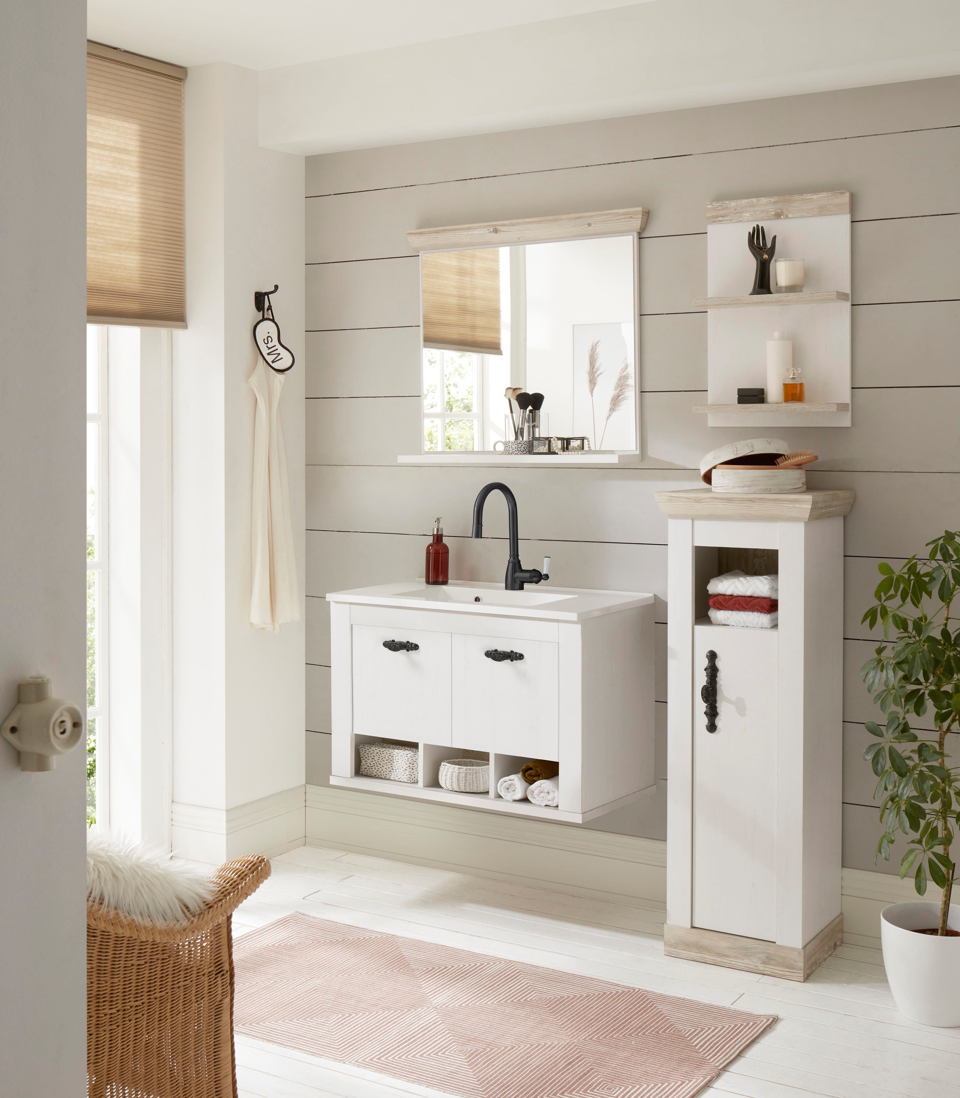 Home affaire Halfhoge kast Florenz, badkamerkast in landhuisstijl, kast met metalen handgrepen