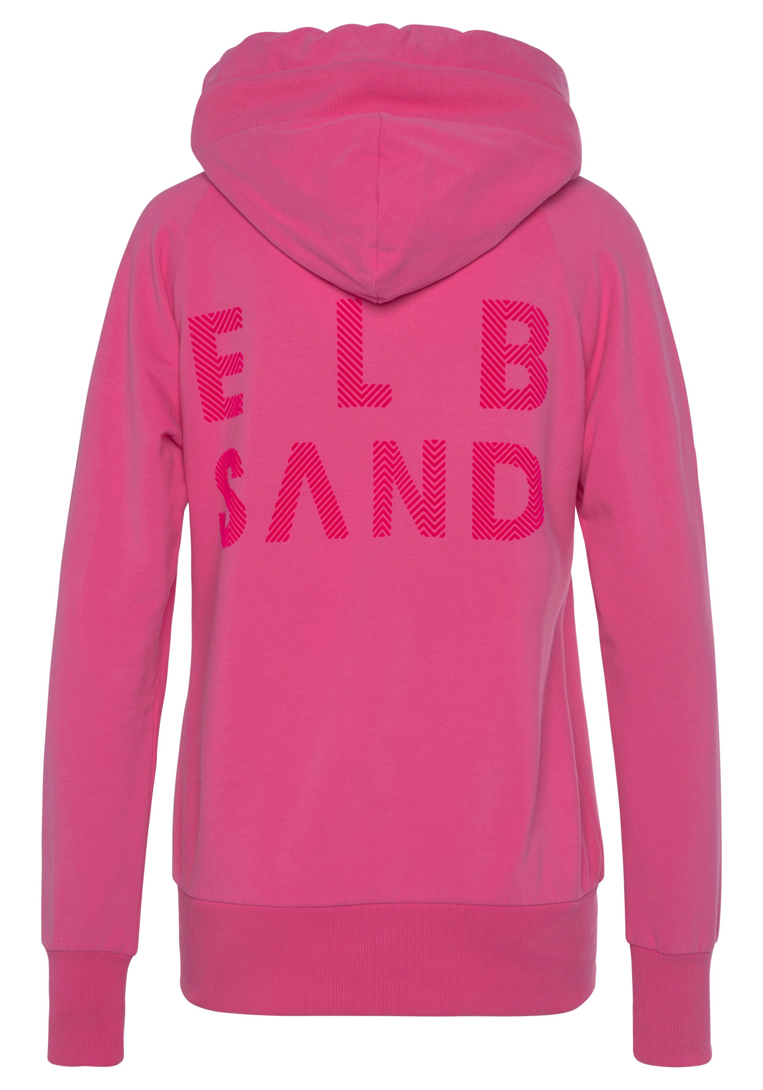 Elbsand Capuchonsweatvest Kria met logoprint achter, casual vrijetijdjack met zakken