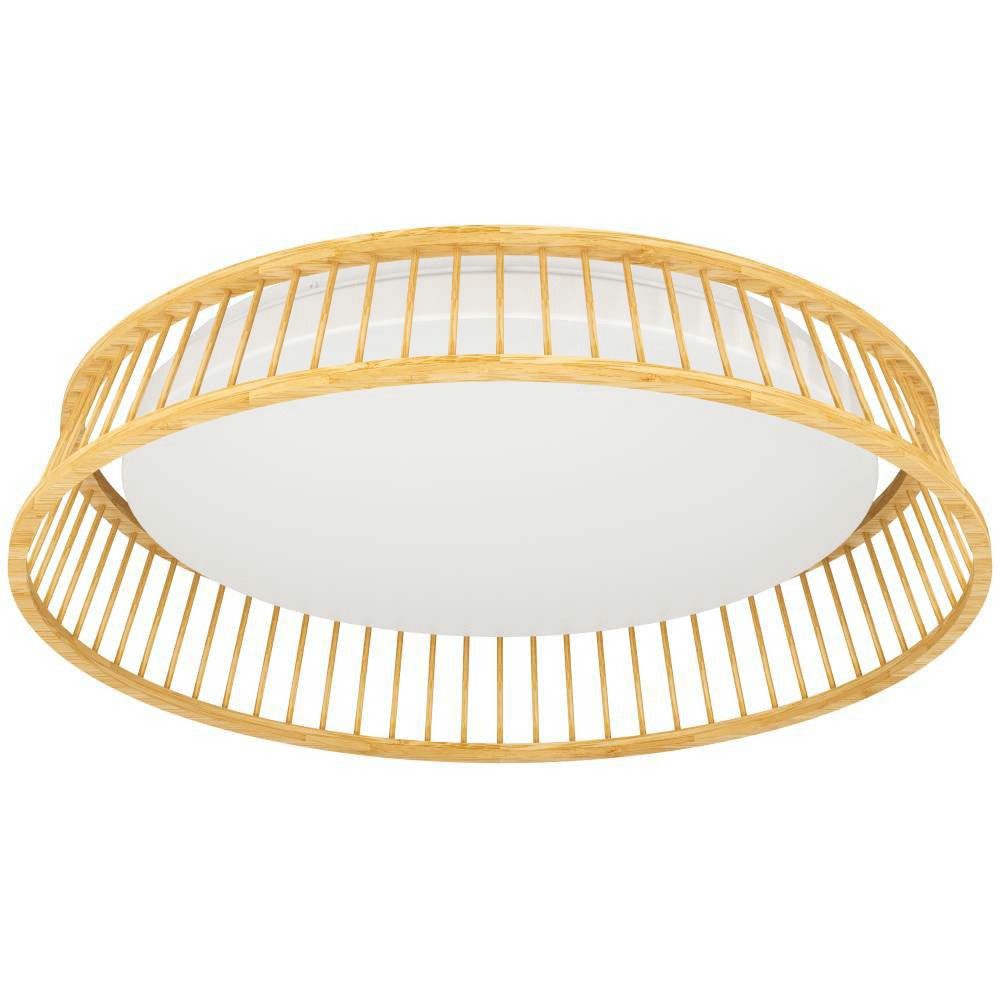 EGLO Plafondlamp LUPPINERIA Plafondlamp, kunststof in wit en bamboe in natuur, lamp, Ø 45 cm (1 stuk)