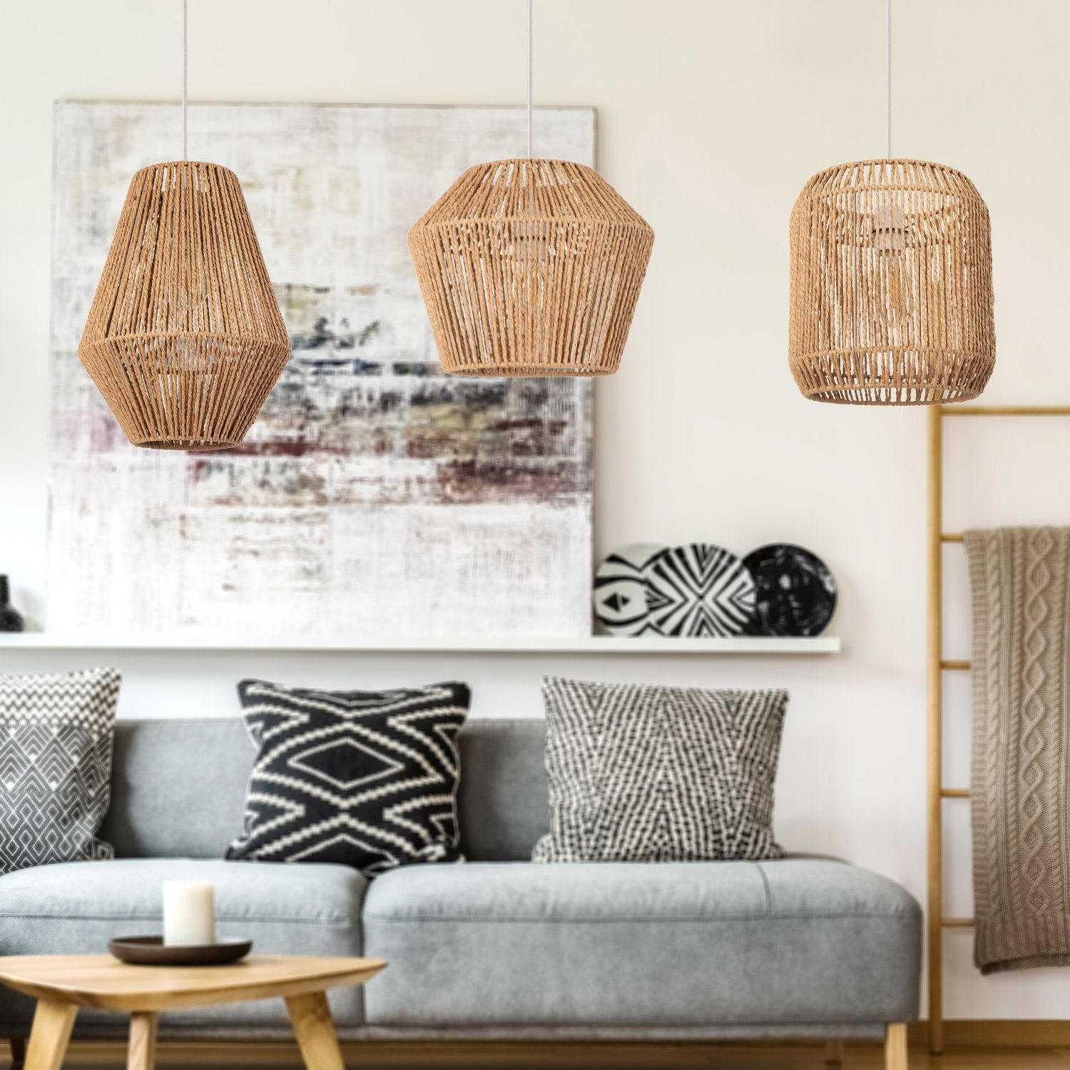 Paco Home Hanglamp Pablo LED pendellamp E27, boho mandlook woonkamer eetkamer gang