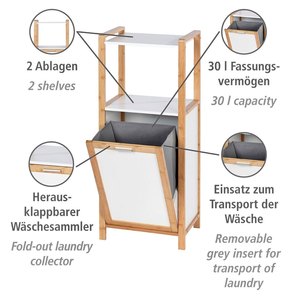 WENKO Stellingkast Finja 2 legplanken & geïntegreerde wasmand