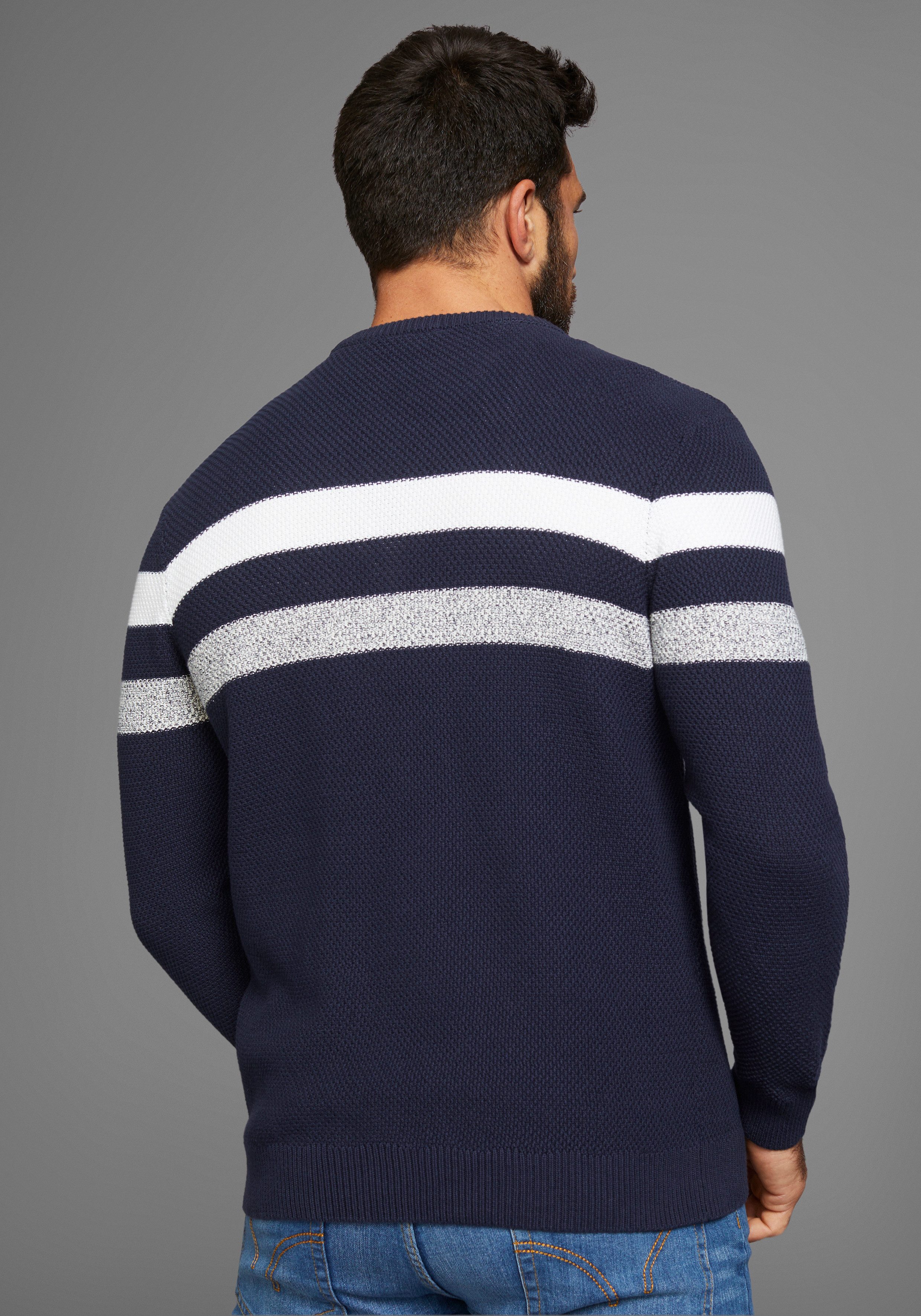Man's World Trui met ronde hals Tot maat 5 XL in gemêleerde look