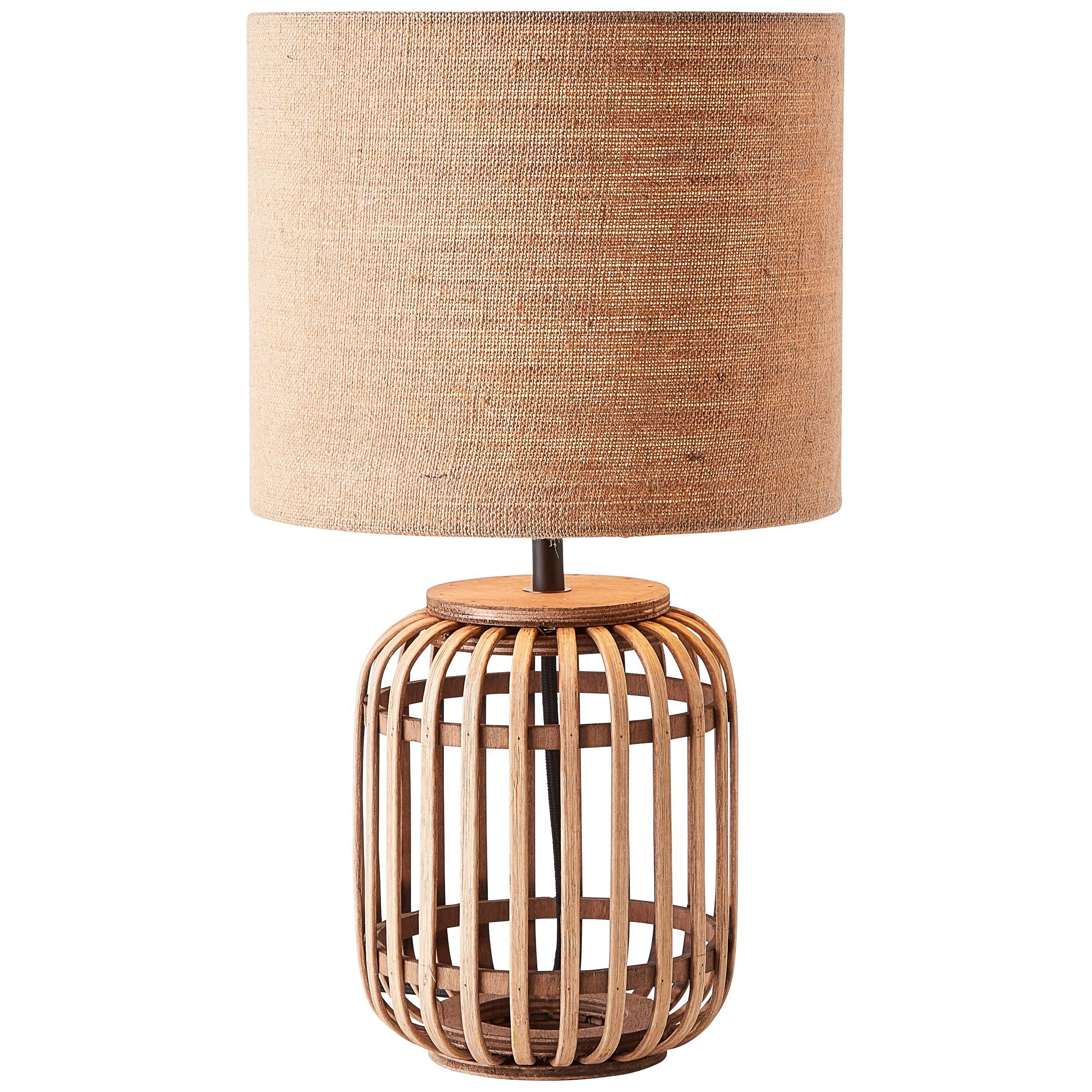 Brilliant Leuchten Tafellamp Woodrow Nature stijl, 42,5 cm hoogte, Ø 24 cm, E27, bamboe/textiel/metaal, bruin