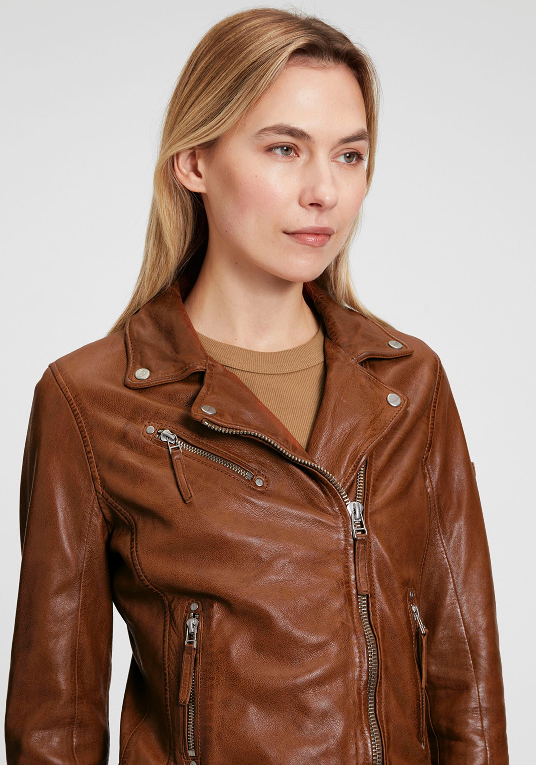 OTTO Mauritius Leren jack MWPaige in bikerstijl asymmetrische rits reverskraag