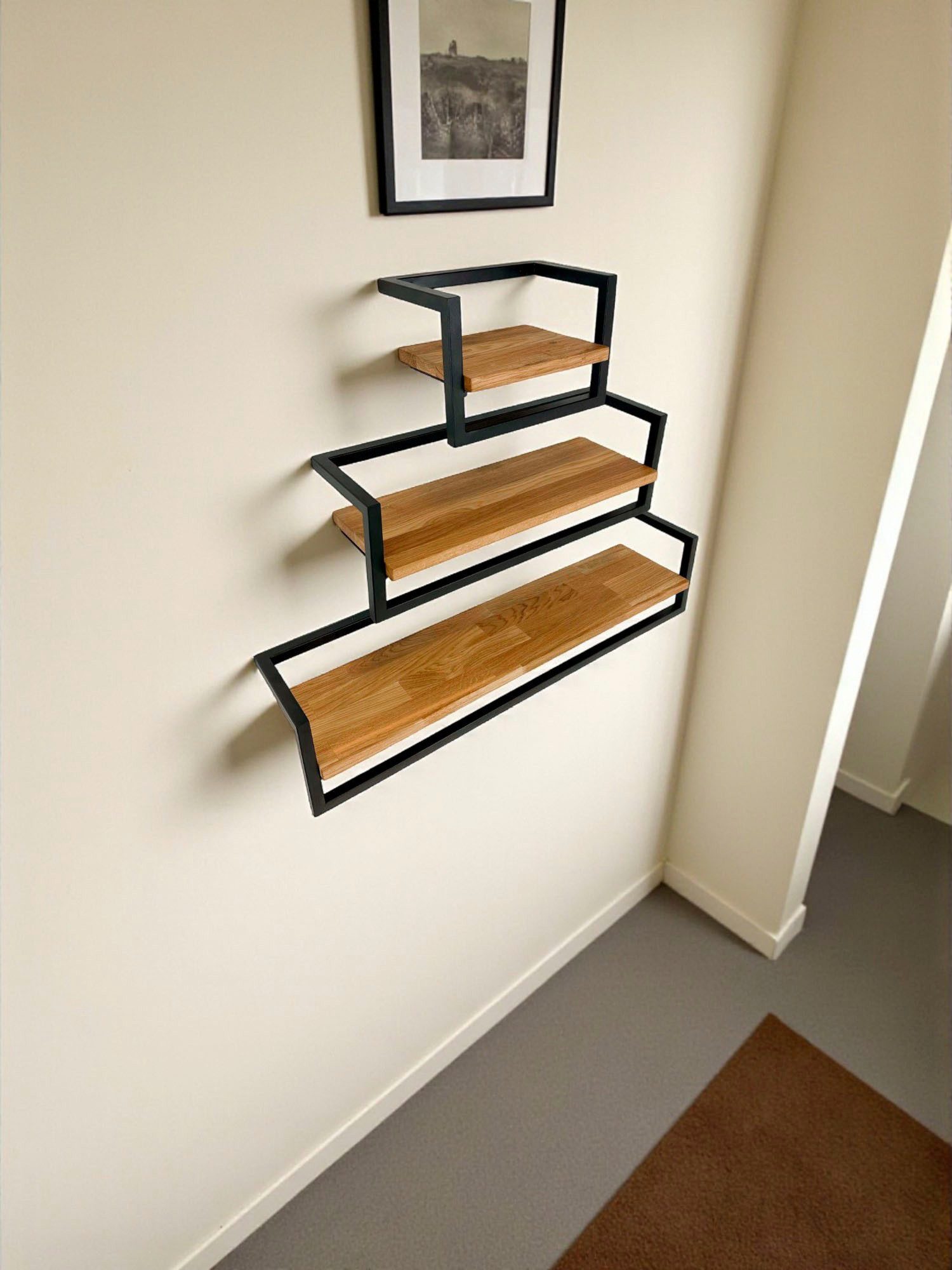 andas Wandplank Kemi Frame van metaal, legplank van eikenhout