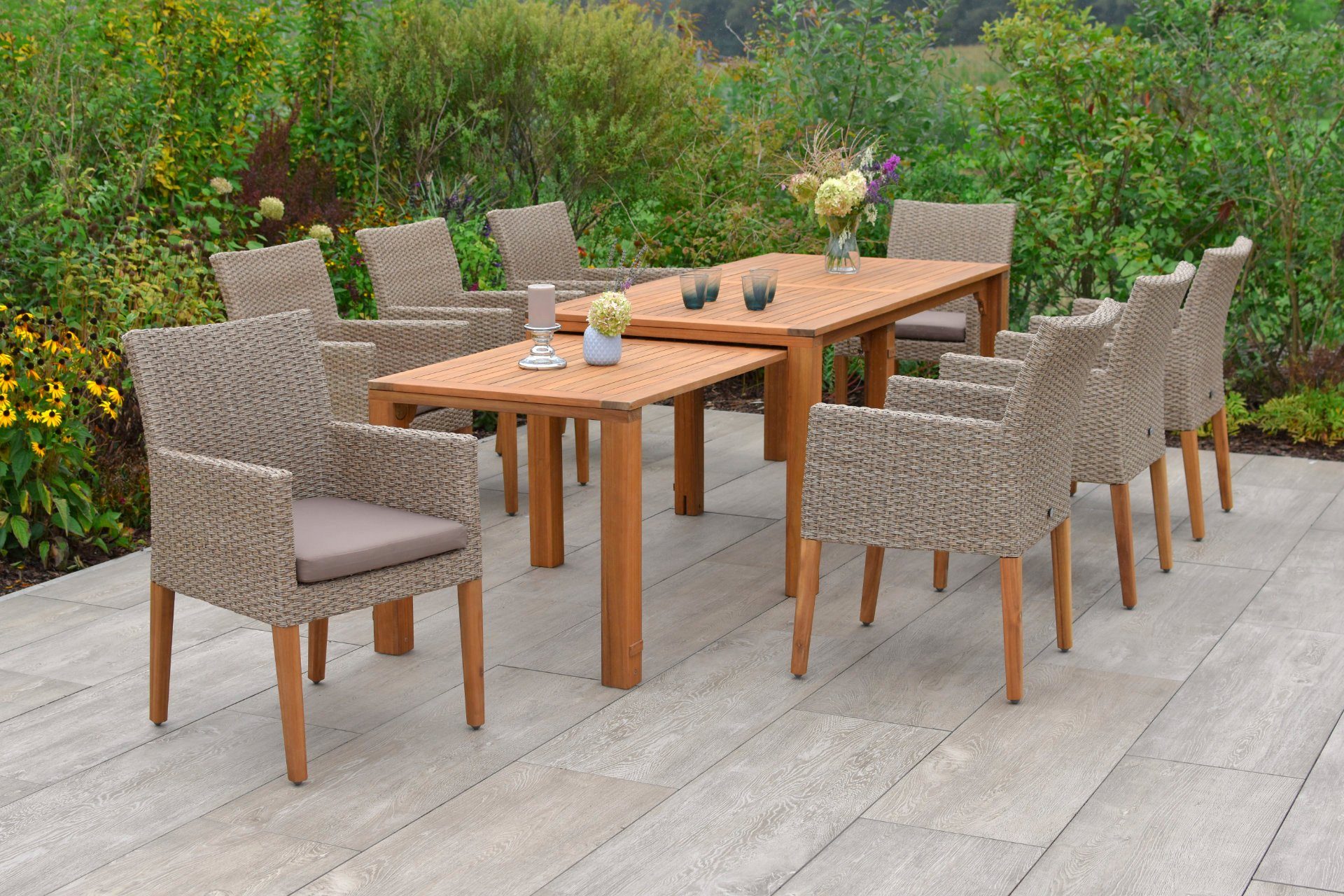 MERXX Tuin-eethoek Ranzano 8 stoelen incl. zitkussens, uitschuifbare tafel (set, 17-delig)