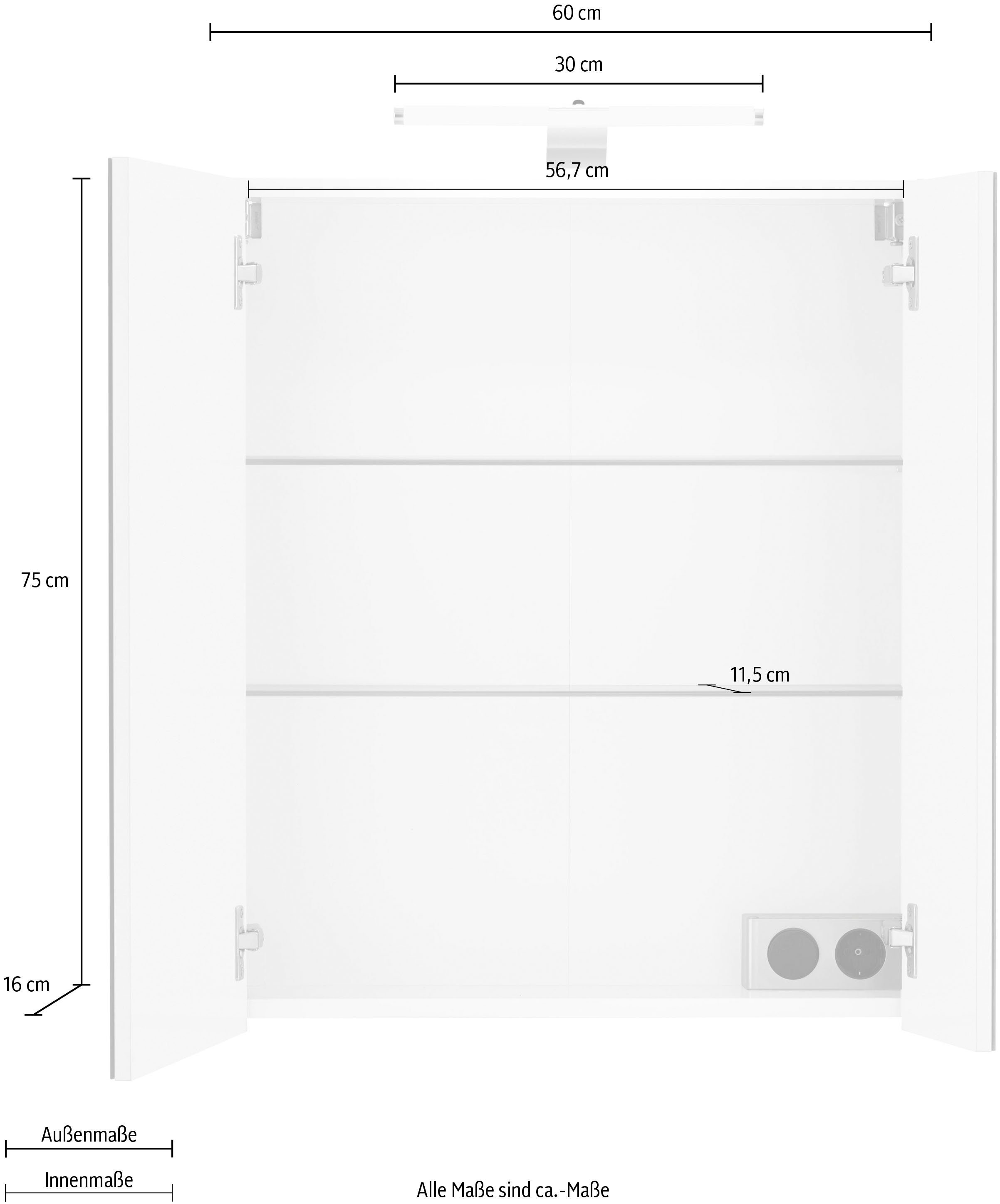 Schildmeyer Spiegelkast LAGONA Breedte 60 cm, 2-deurs, ledverlichting, schakelaar-/stekkerdoos