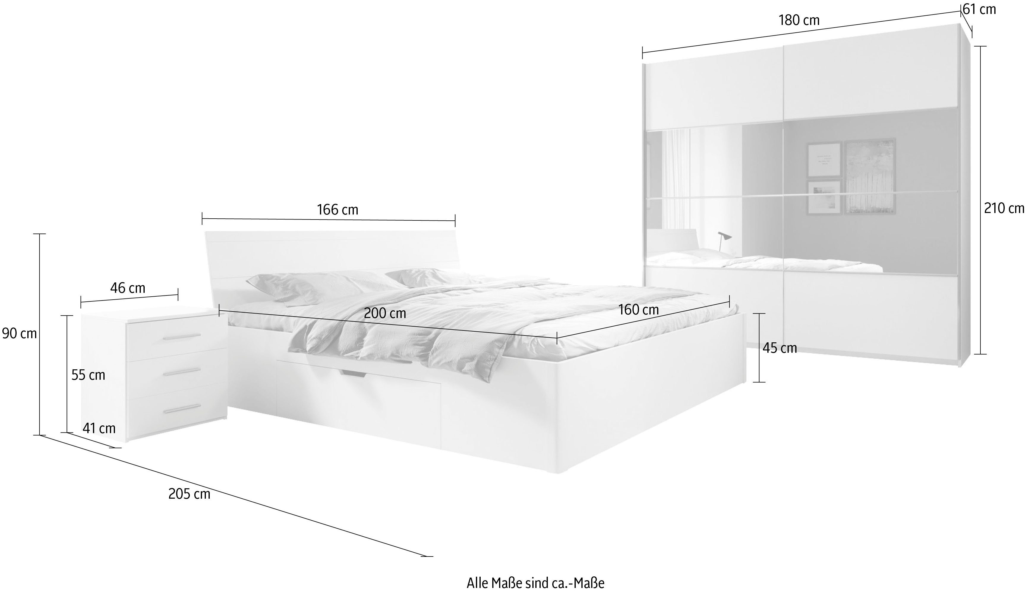 INOSIGN Slaapkamerserie Beta complete slaapkamer in 3 kleuren en 2 bedmaten(4-delig)