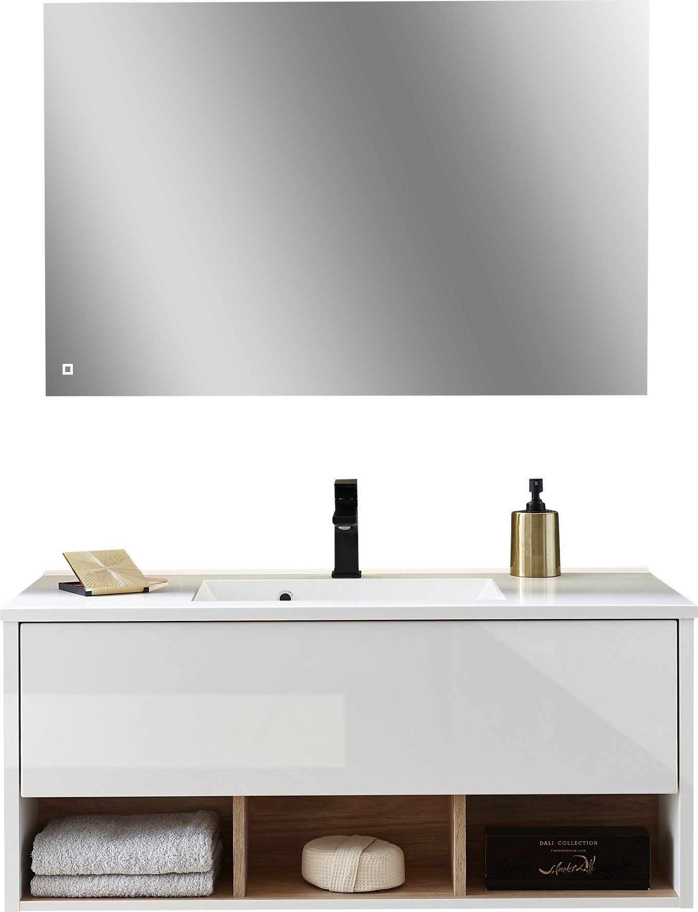 Places of Style Badkamerserie Studio Line, bad in modern ontwerp, 2-delig badkamer Wastafel en spiegel, in twee kleuren beschikbaar, veel opbergruimte (2-delig)